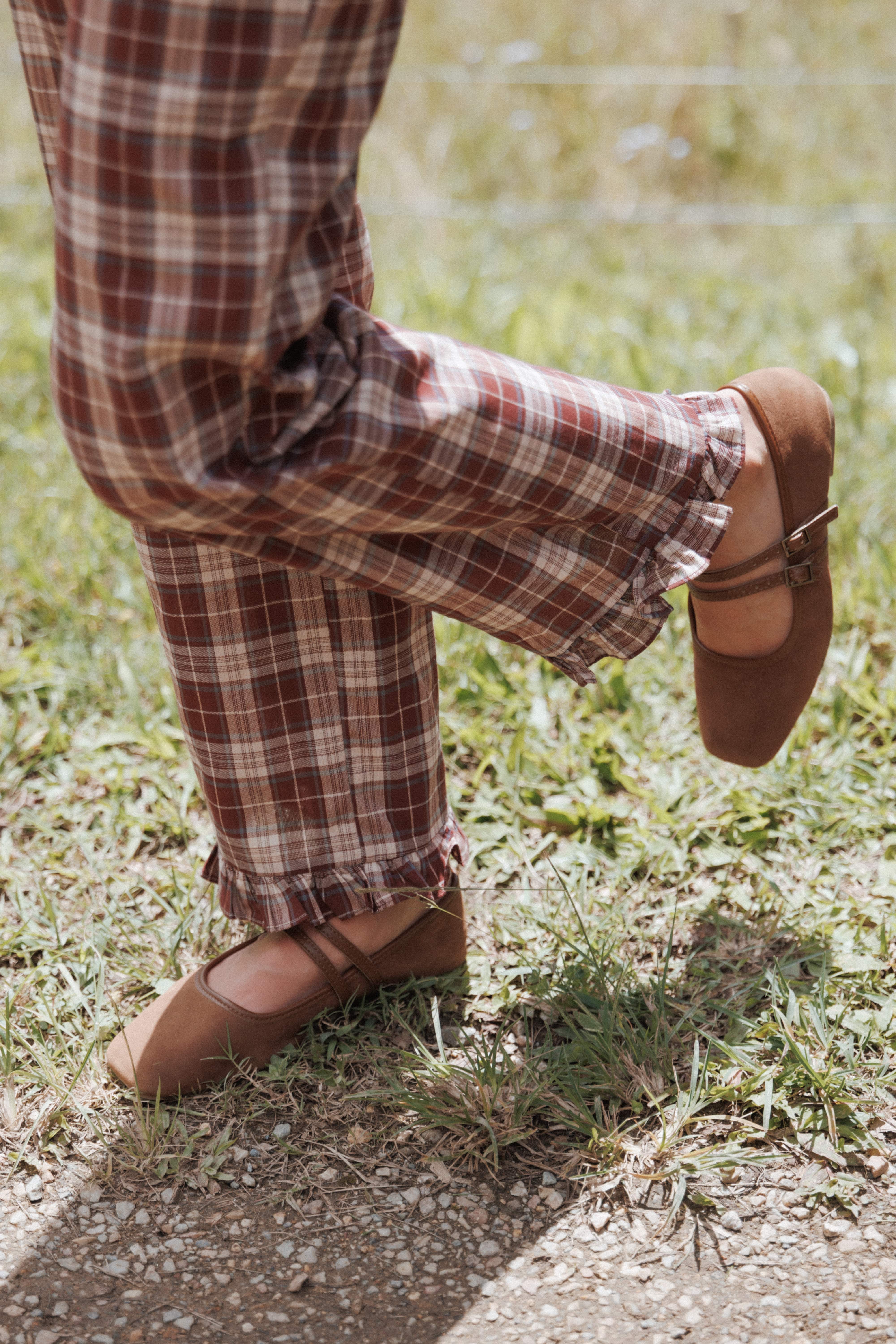 Kaelia Frill Hem Straight Pant - Burgundy Plaid - Image 9