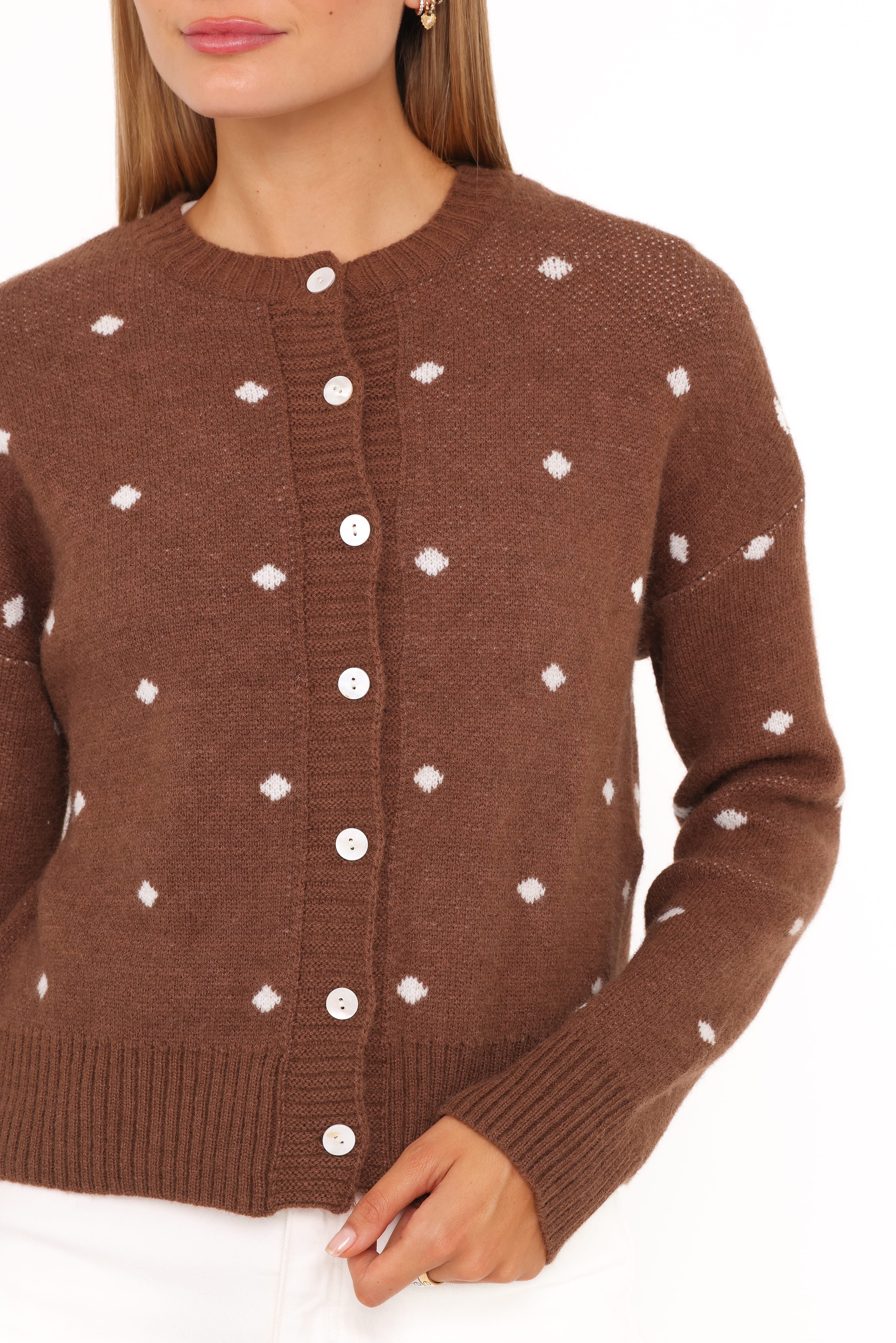 Karia Polka Dot Cardigan - Brown - Image 3