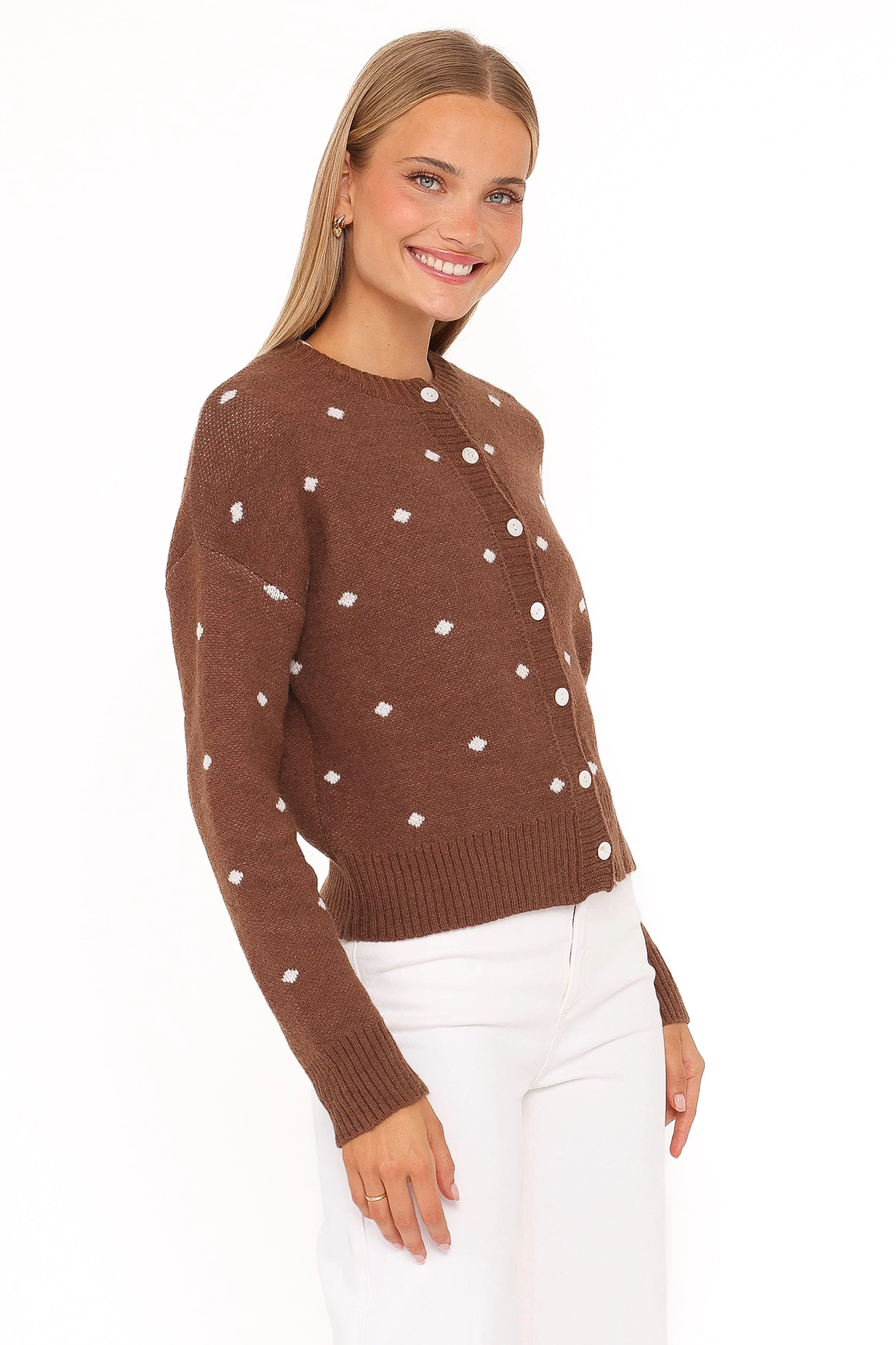 Karia Polka Dot Cardigan - Brown - Image 4