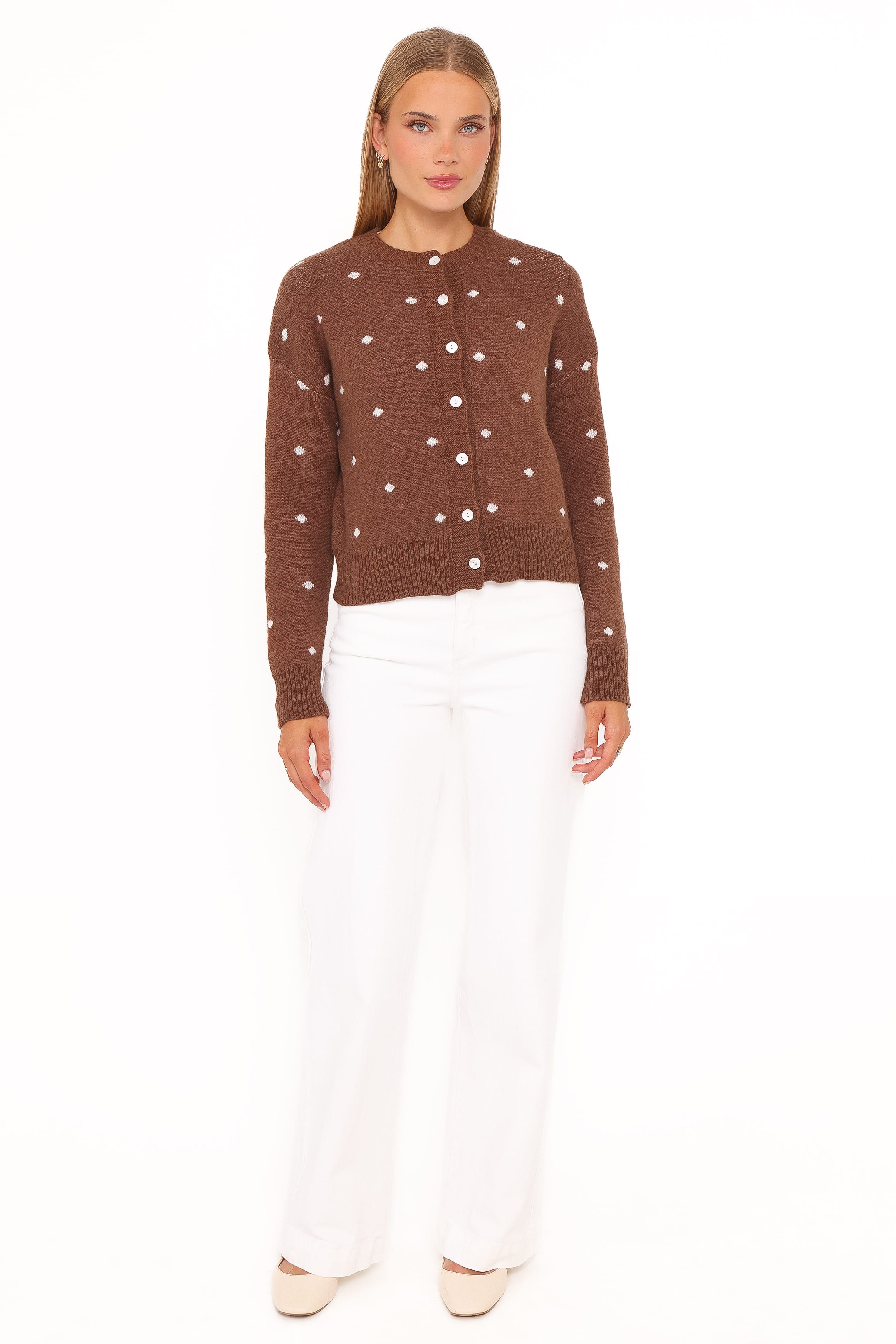 Karia Polka Dot Cardigan - Brown - Image 6
