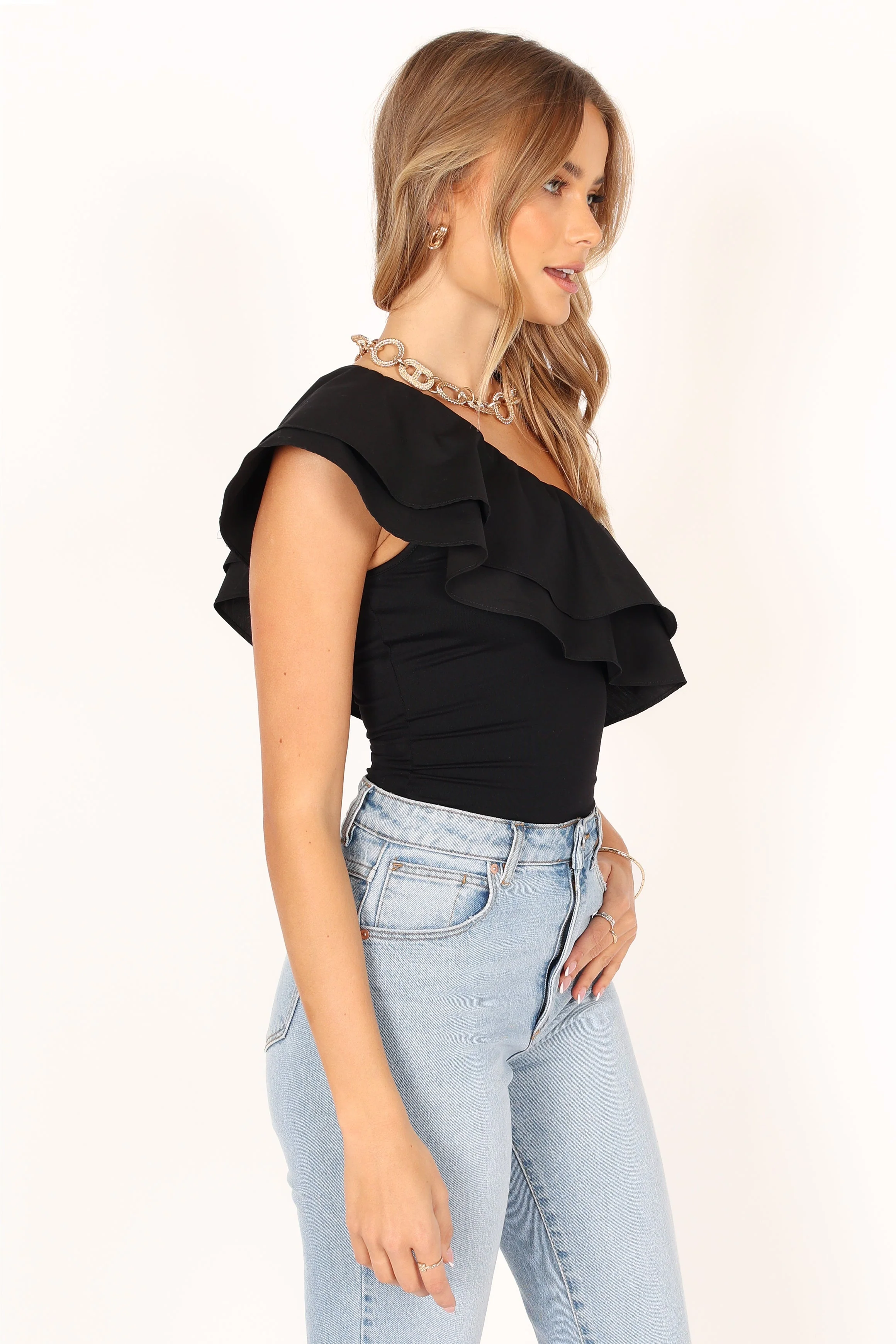 Kate One Shoulder Top - Black - Image 8