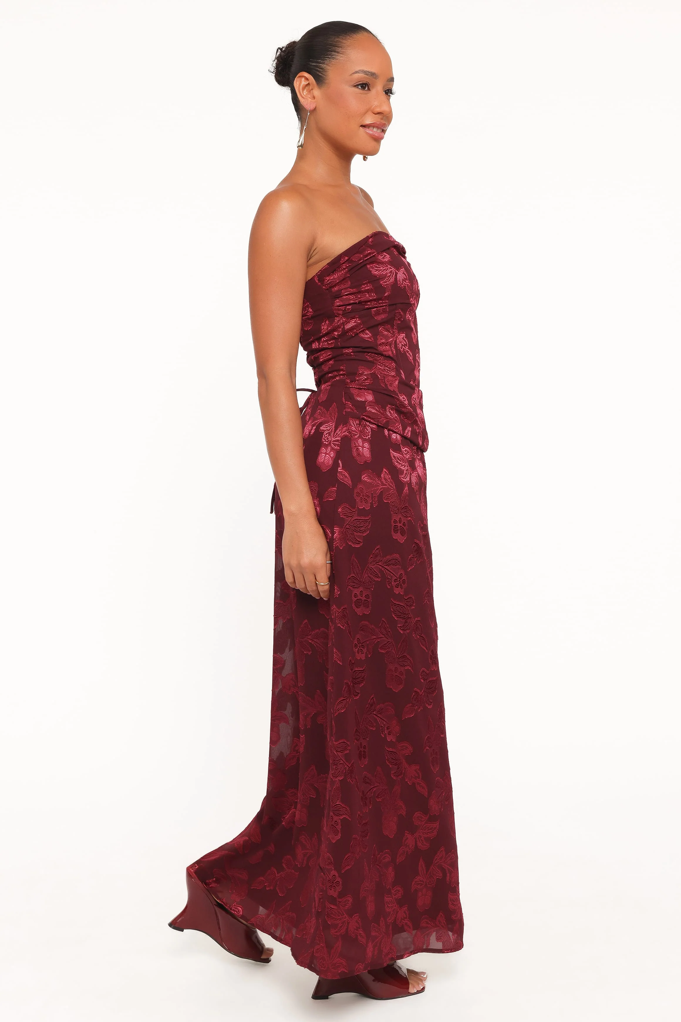 Keira Strapless Maxi Dress - Burgundy - Image 3