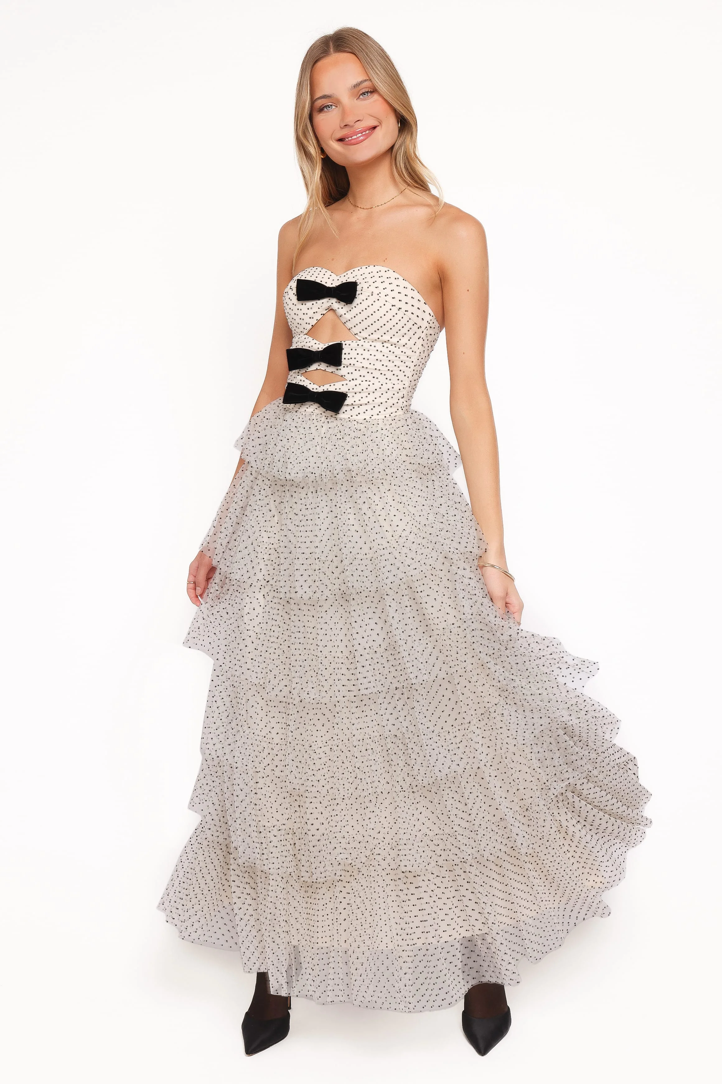 Kelari Strapless Midi Dress - Cream Polka Dot - Image 2