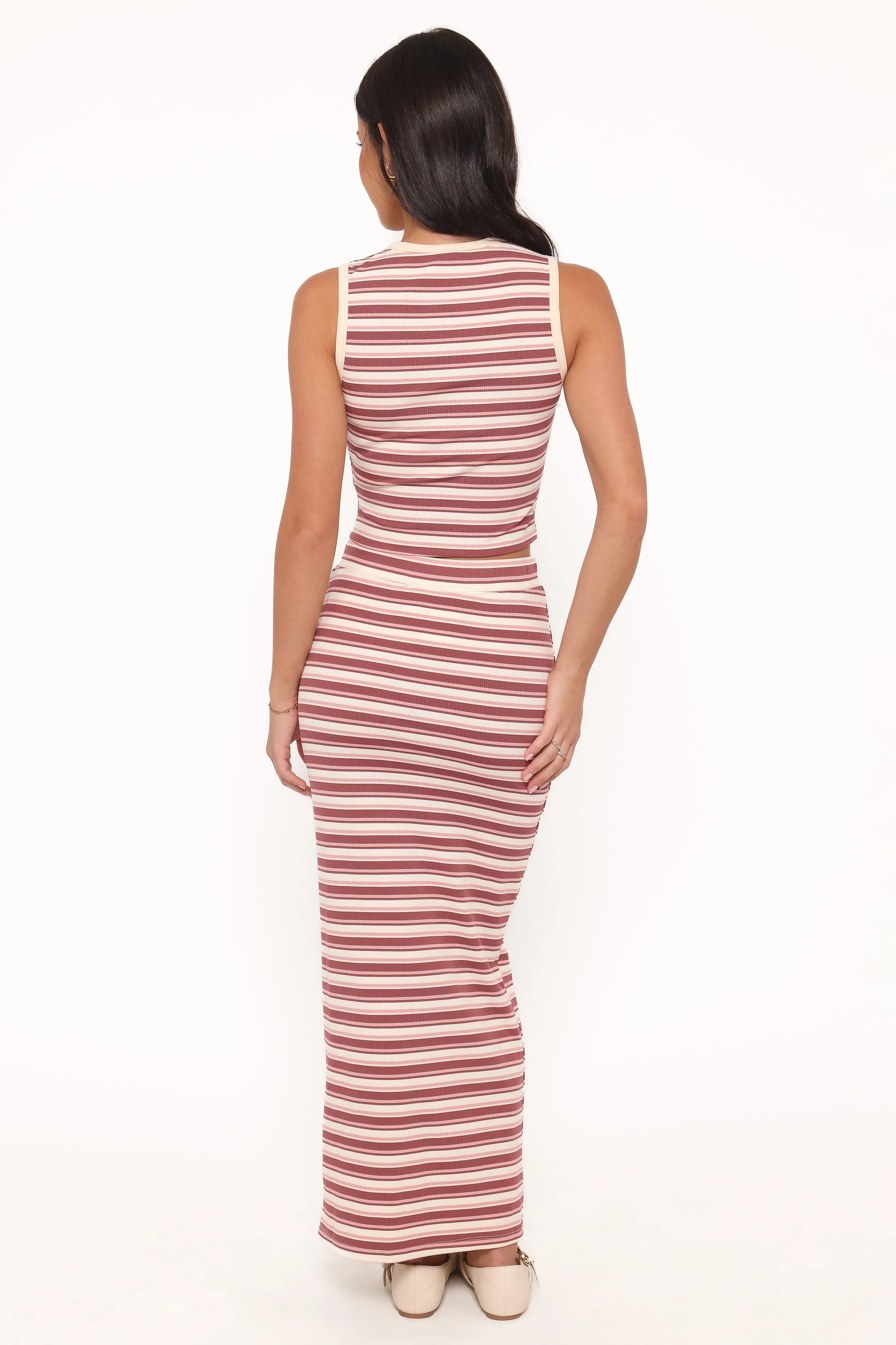 Kelly Maxi Skirt Set - Burgundy/Pink Stripe - Image 5