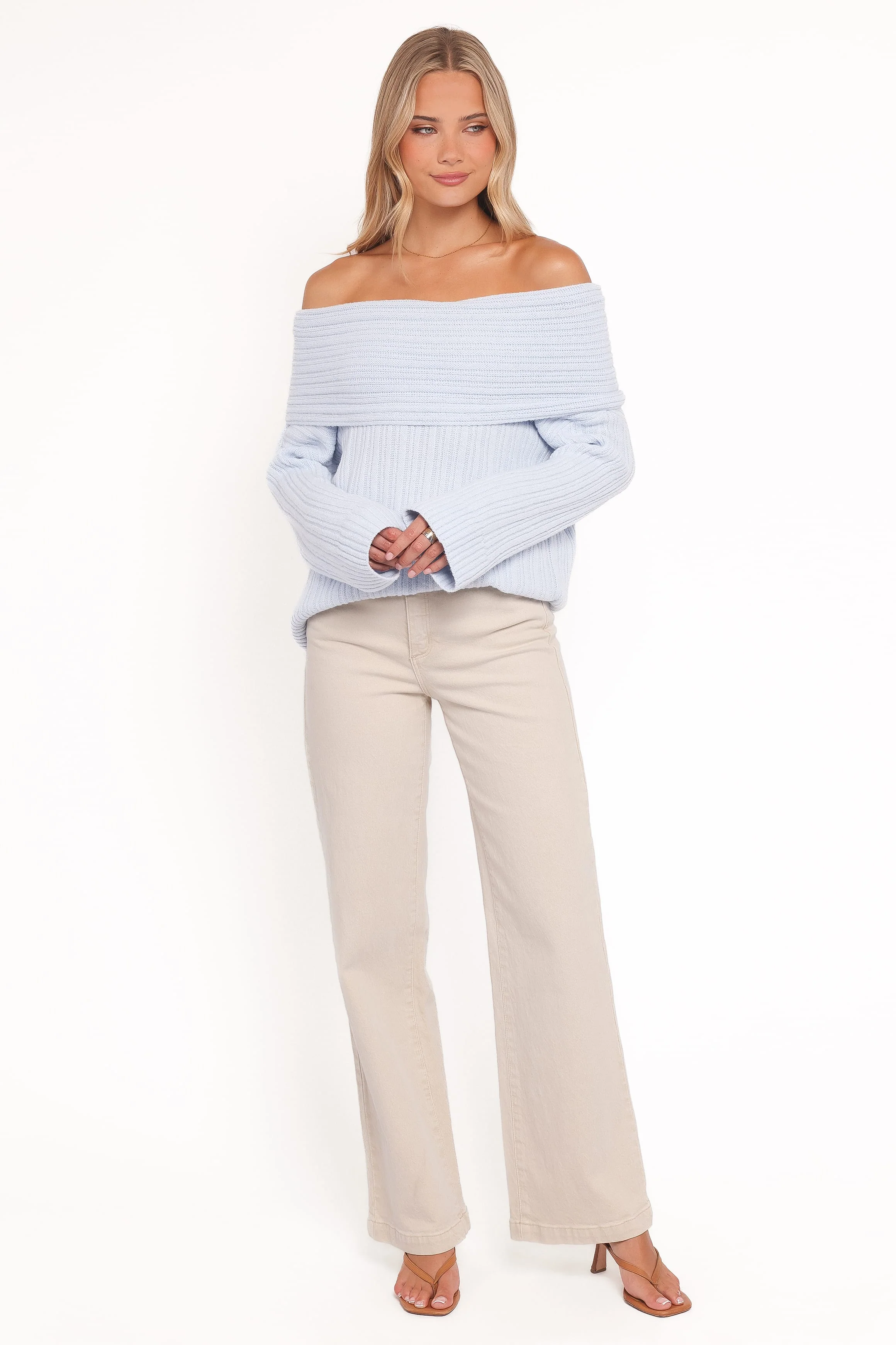 Kenny Off Shoulder Knit Sweater - Pale Blue - Image 4