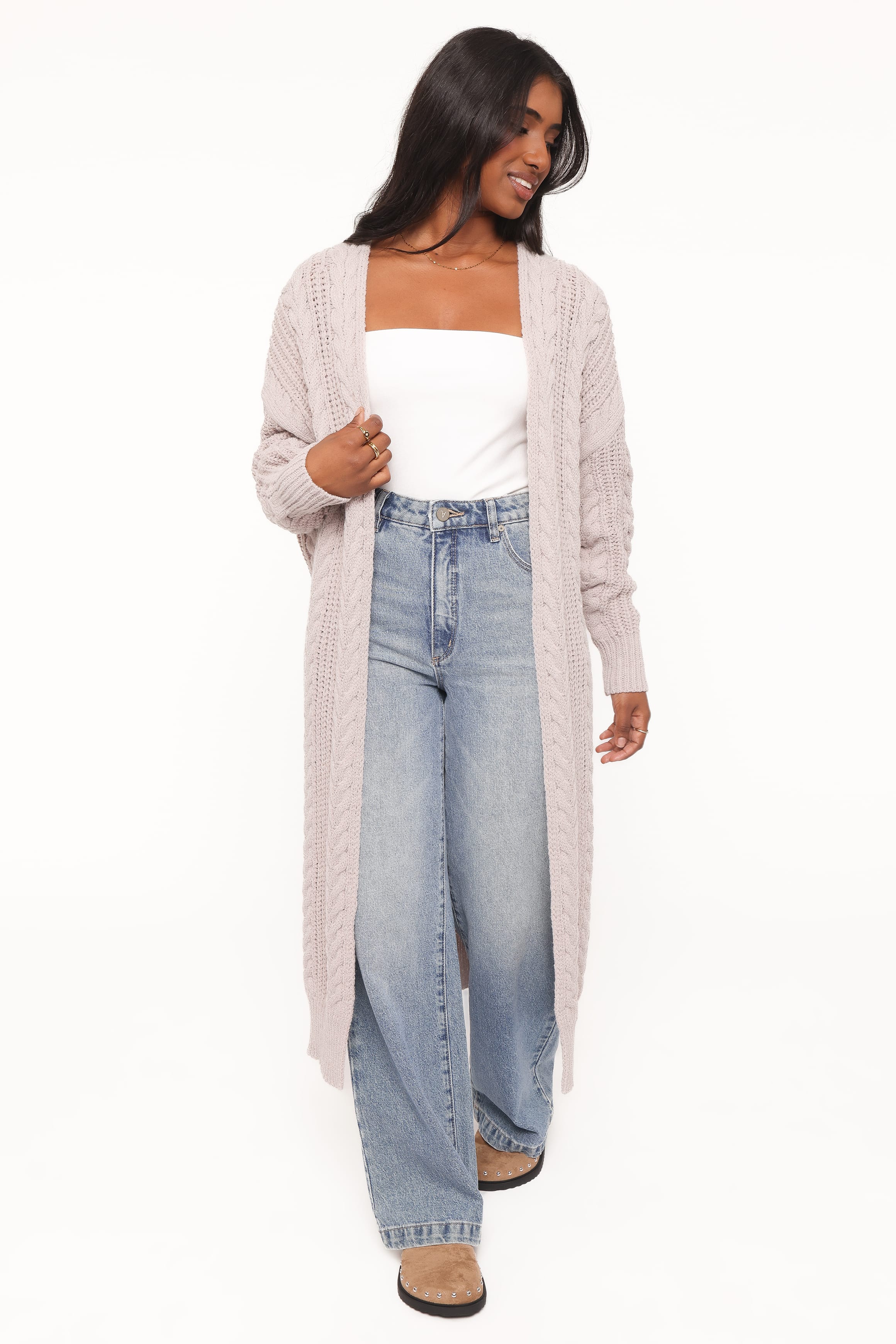 Kensie Cable Coatigan Sweater - Taupe - Image 2