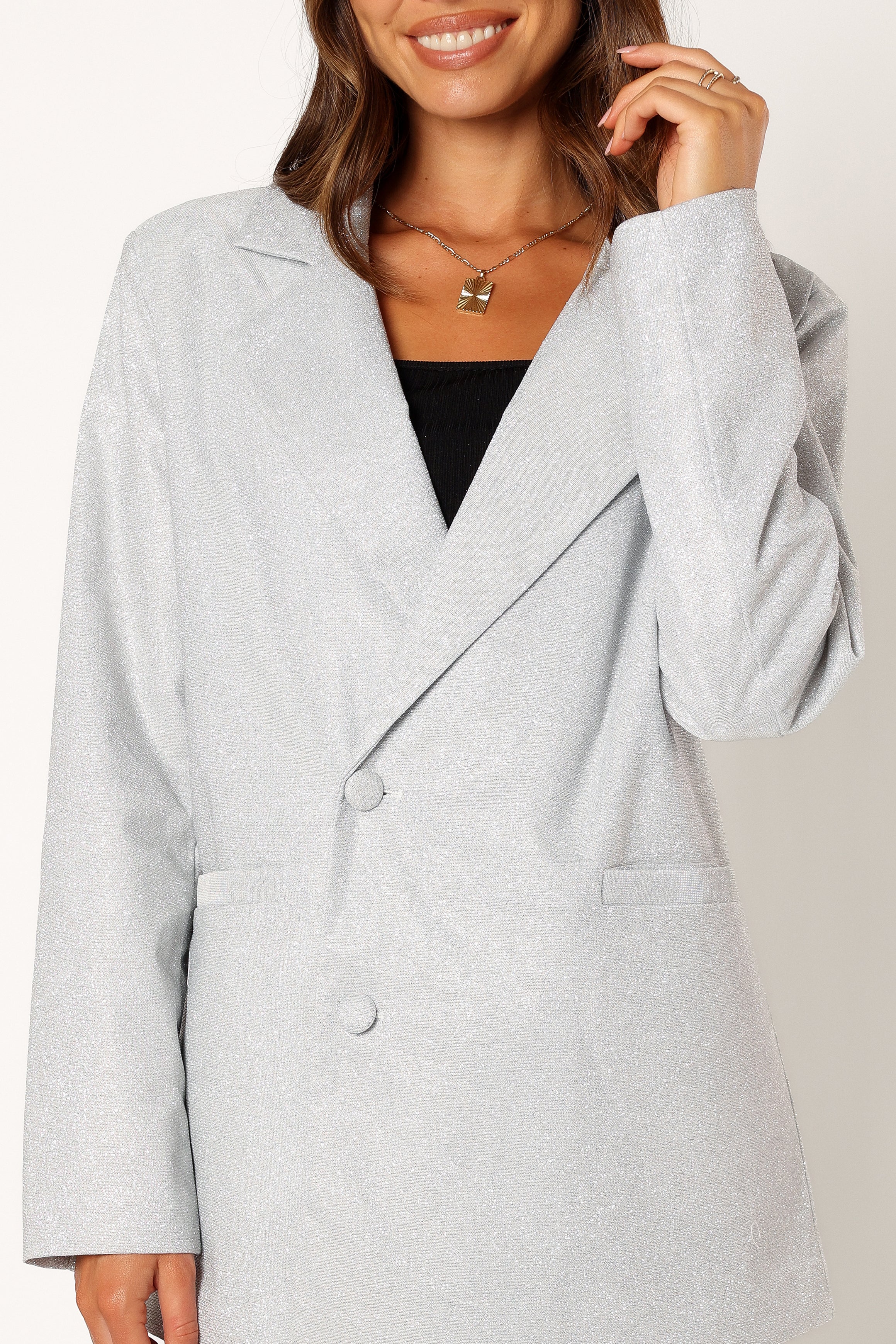 Kensley Shimmer Double Button Blazer - Silver - Image 10