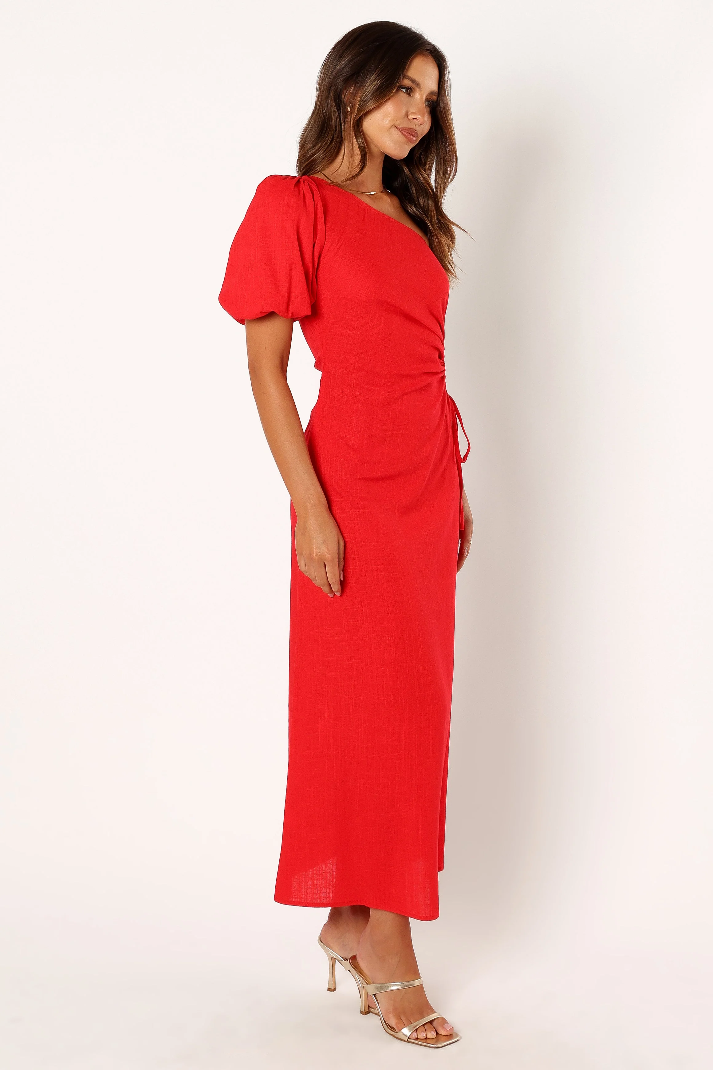 Kimmie One Shoulder Cut Out Midi Dress - Red - Image 6