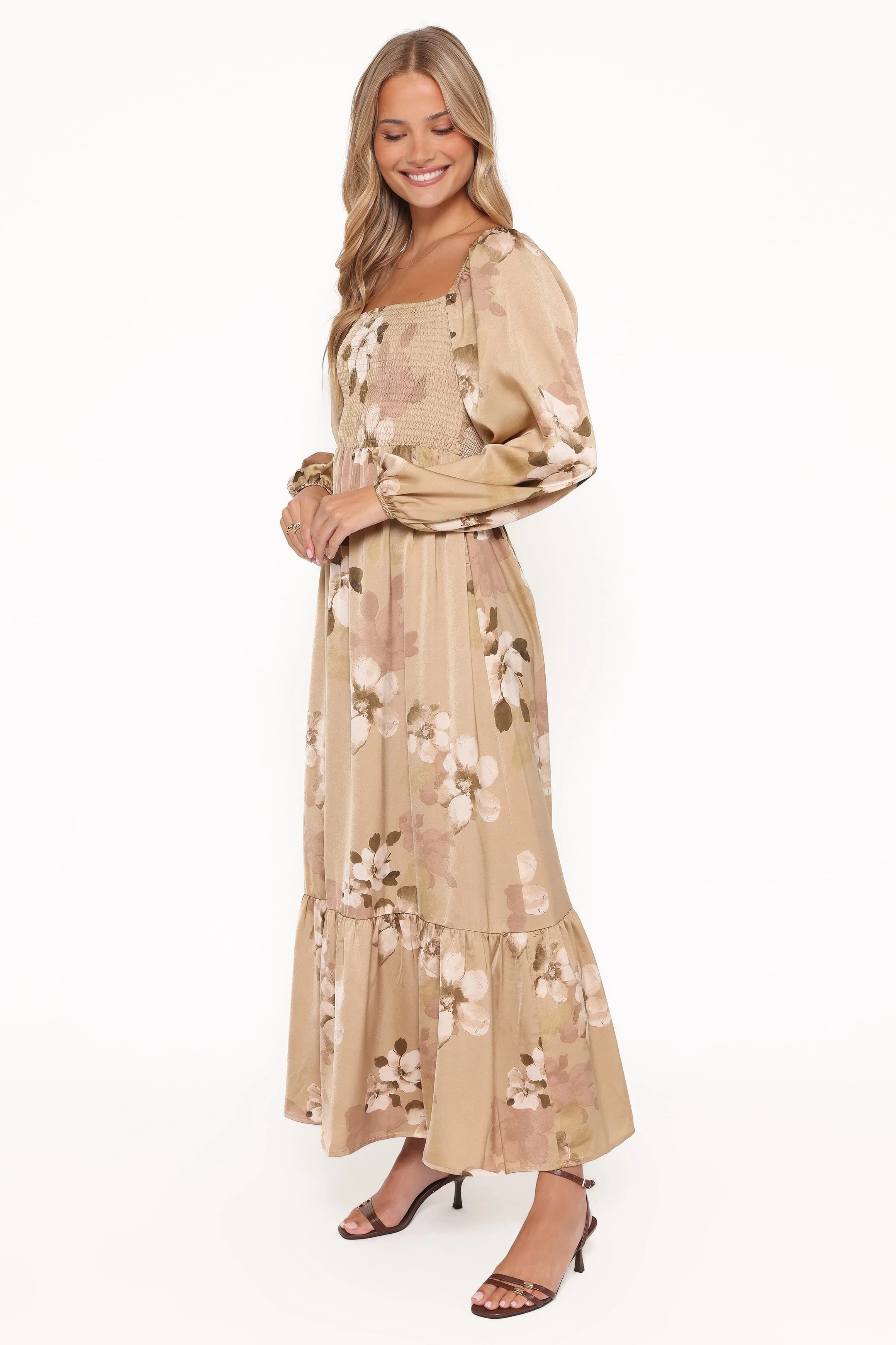 Kindra Long Sleeve Maxi Dress - Brown Floral - Image 3