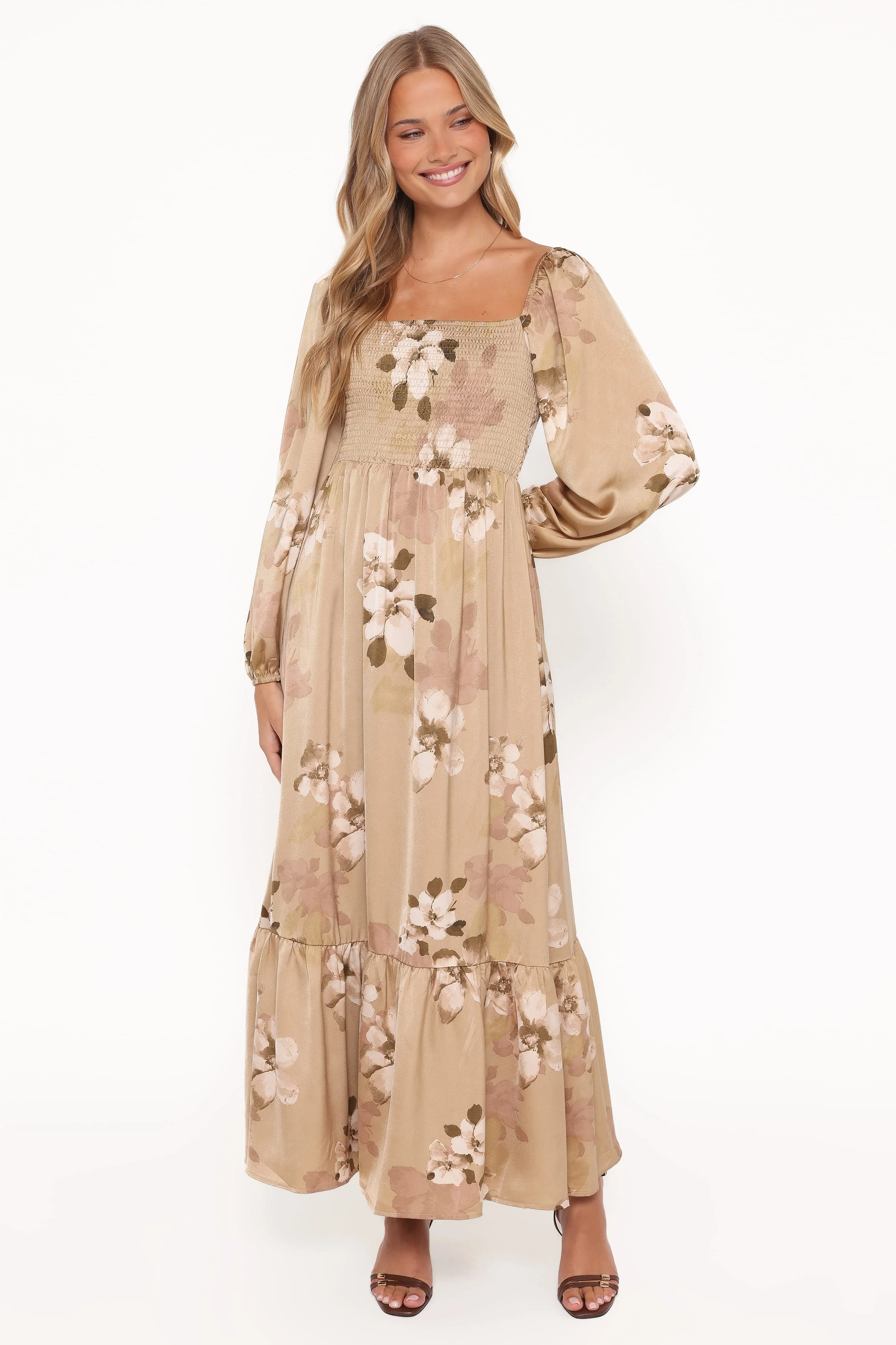 Kindra Long Sleeve Maxi Dress - Brown Floral - Image 5