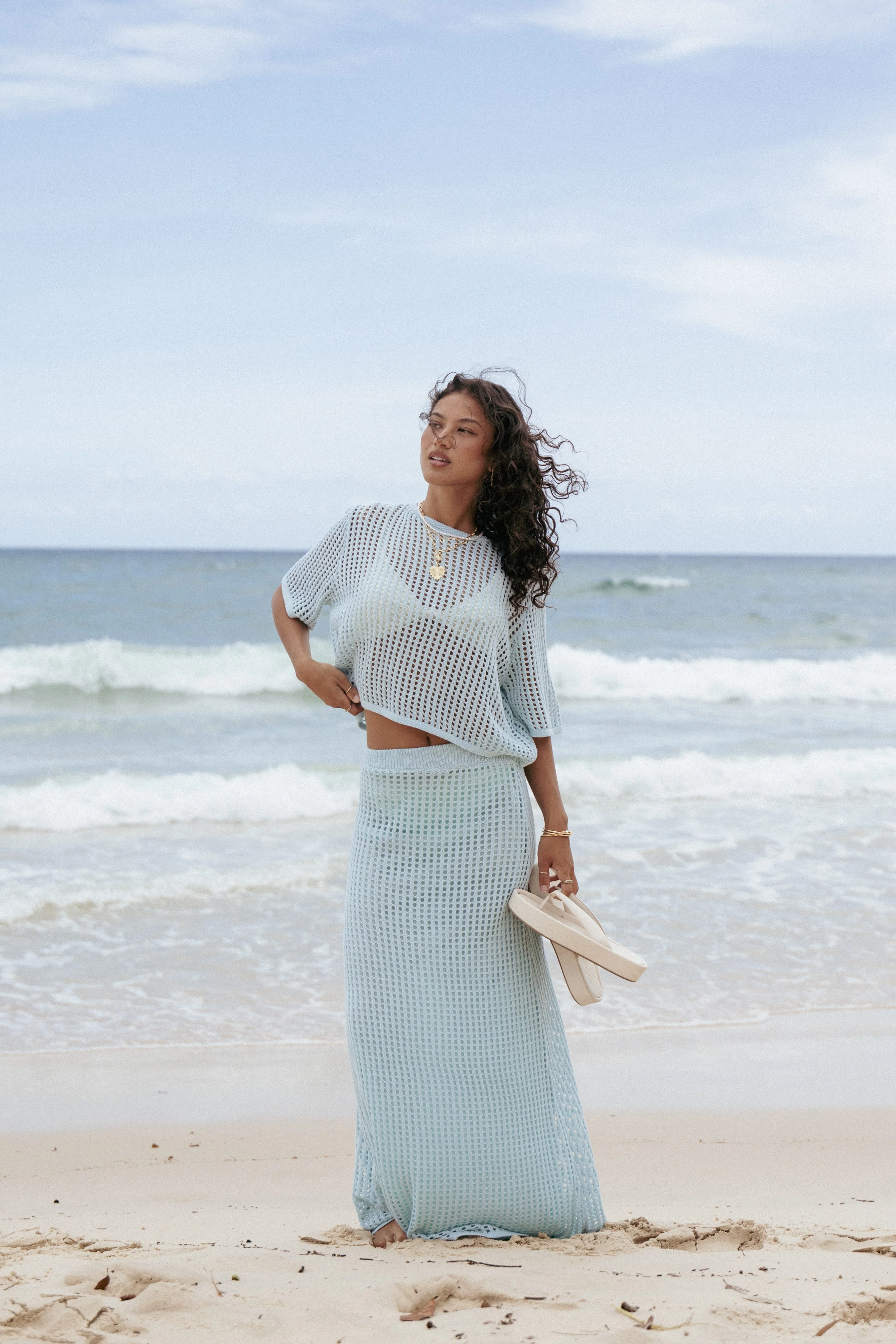 @Kinnie Knit Skirt Set - Light Blue - Image 2