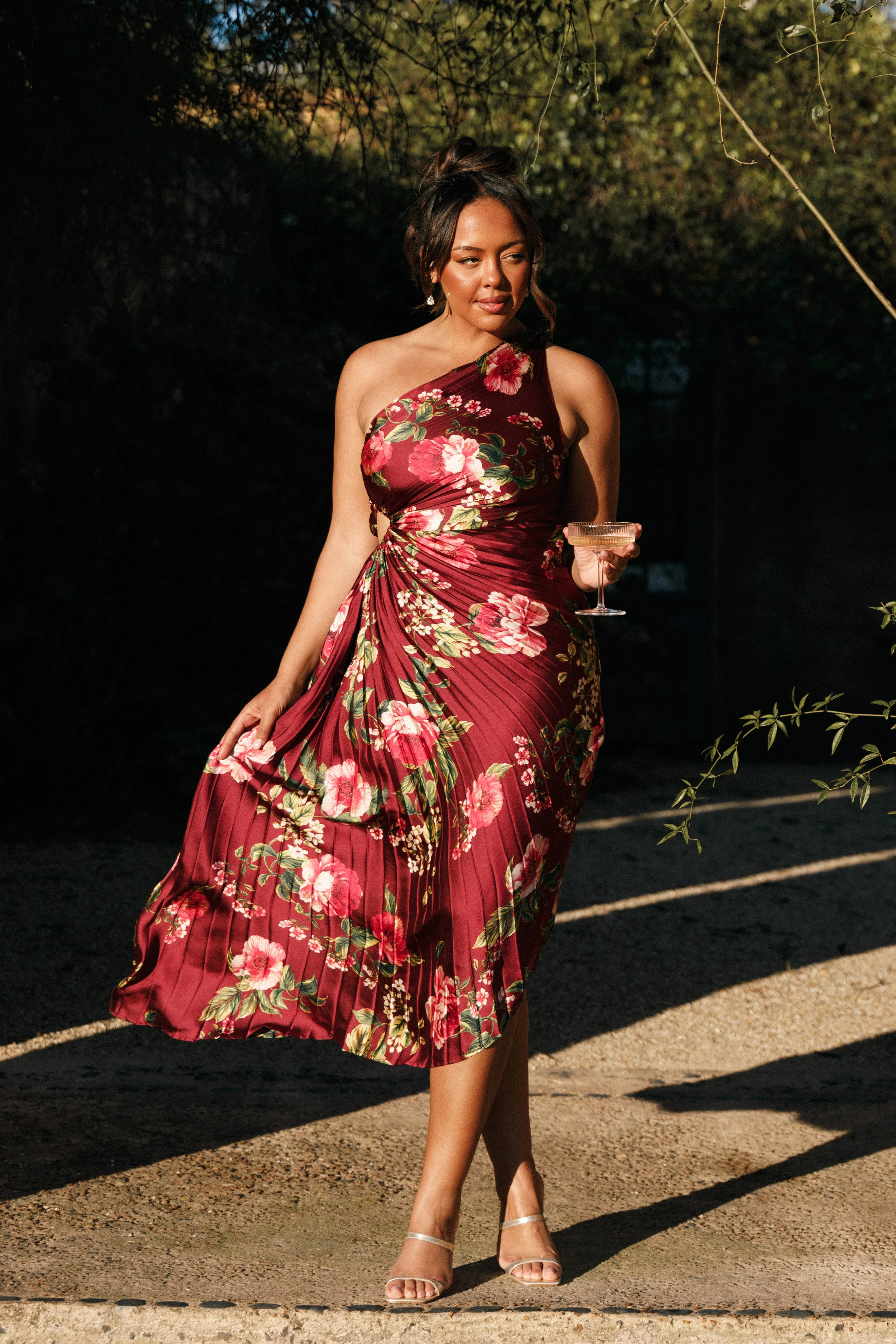 Kleo One Shoulder Maxi Dress - Burgundy Floral - Image 2
