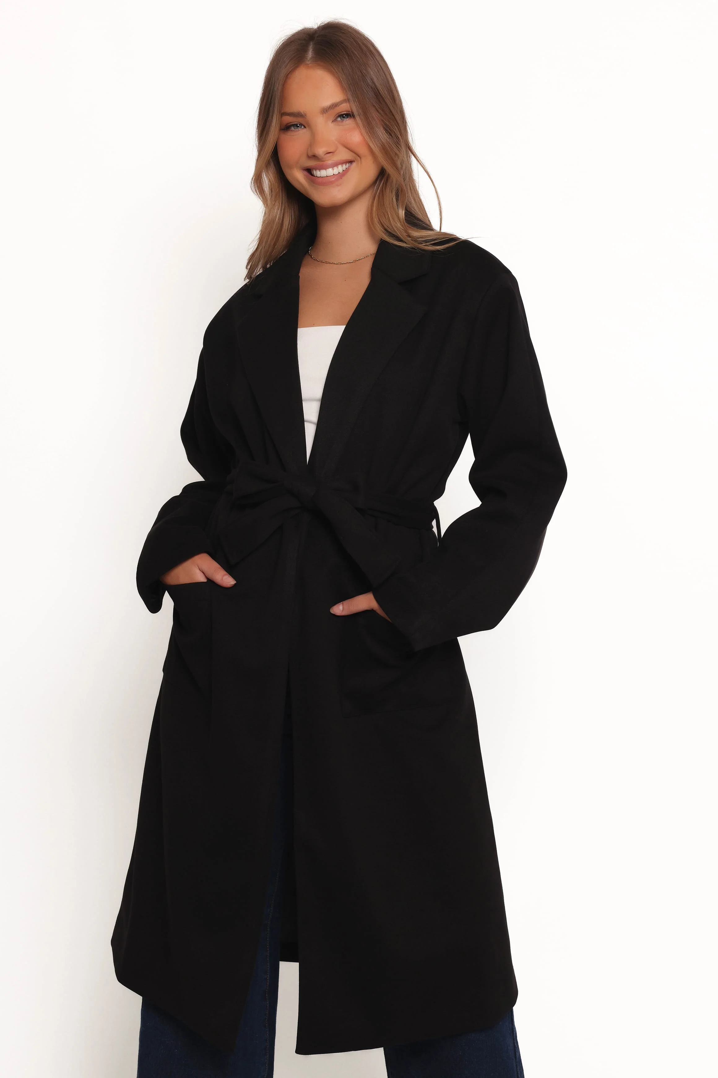 Kloss Tie Front Long Coat - Black - Image 3