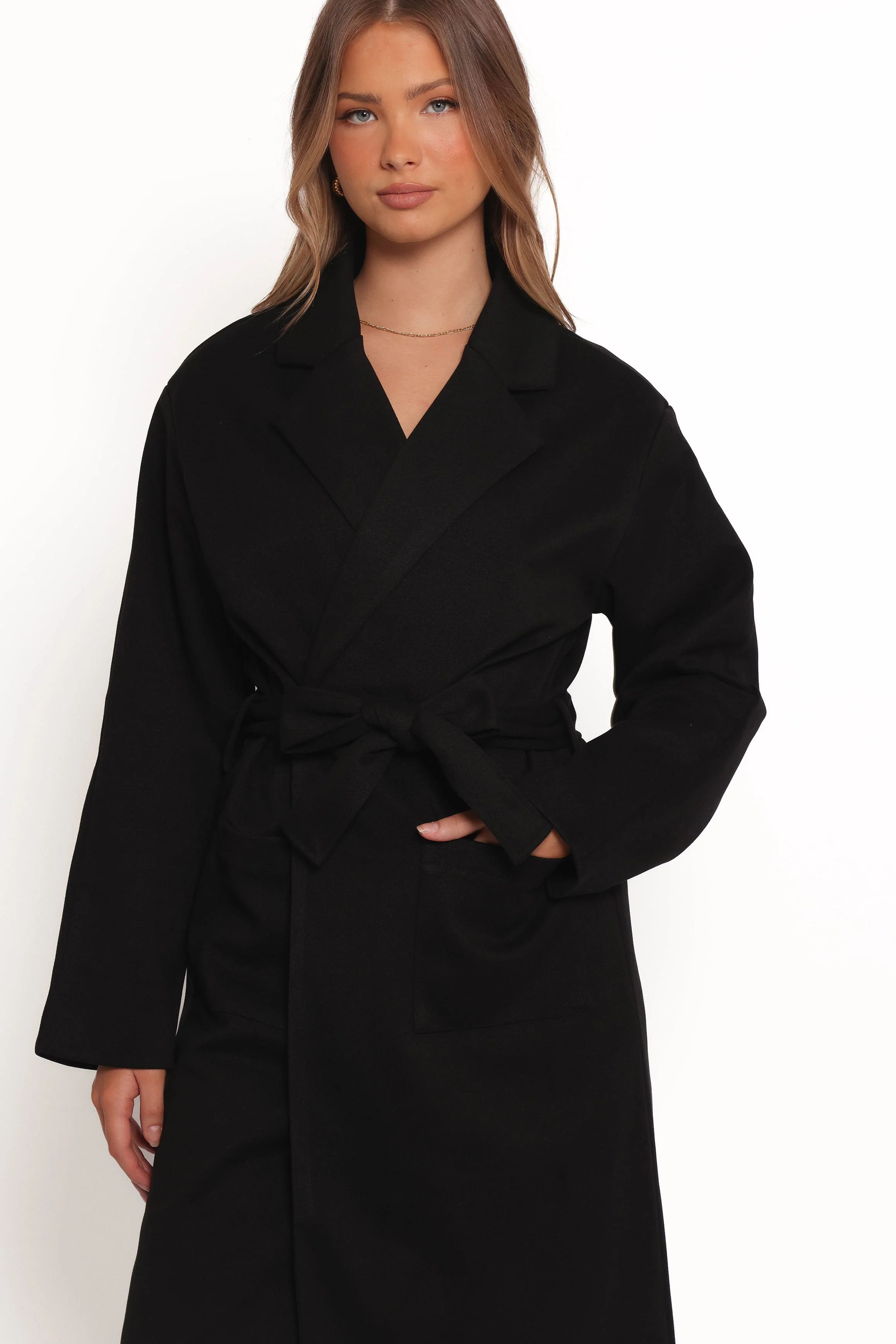Kloss Tie Front Long Coat - Black - Image 8