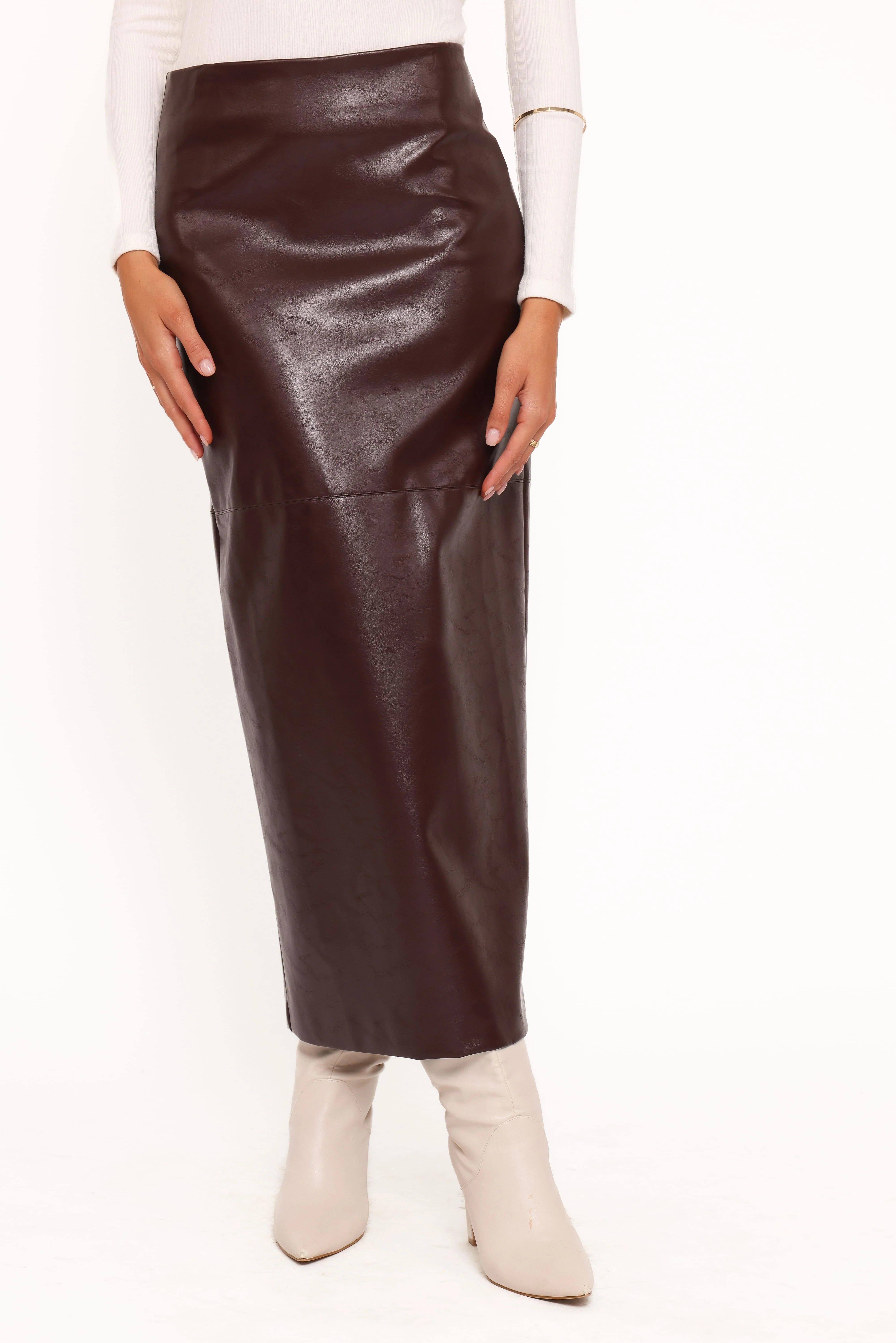 Koda Faux Leather Column Skirt - Burgundy - Image 3