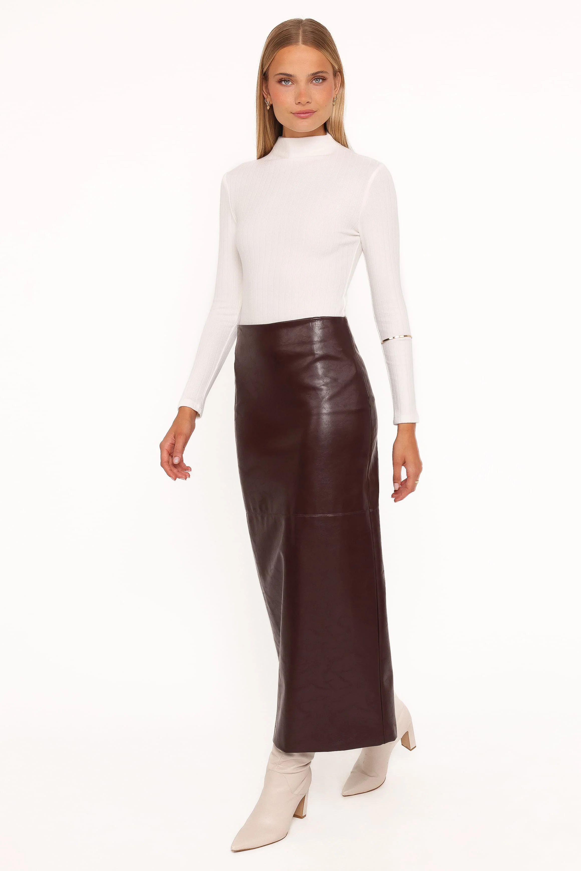 Koda Faux Leather Column Skirt - Burgundy - Image 4