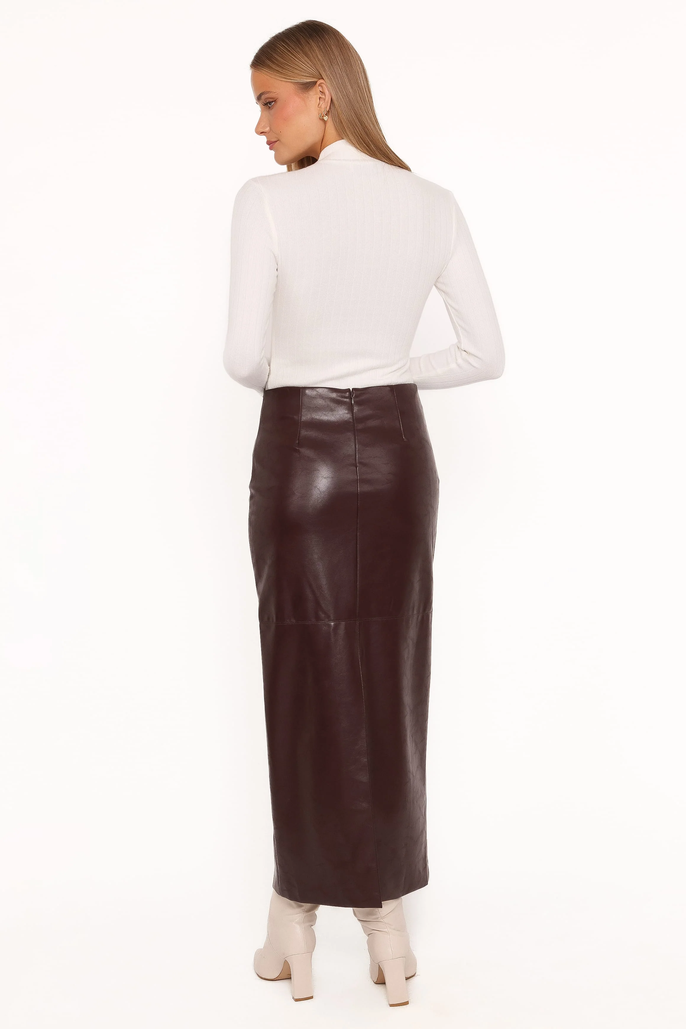 Koda Faux Leather Column Skirt - Burgundy - Image 5