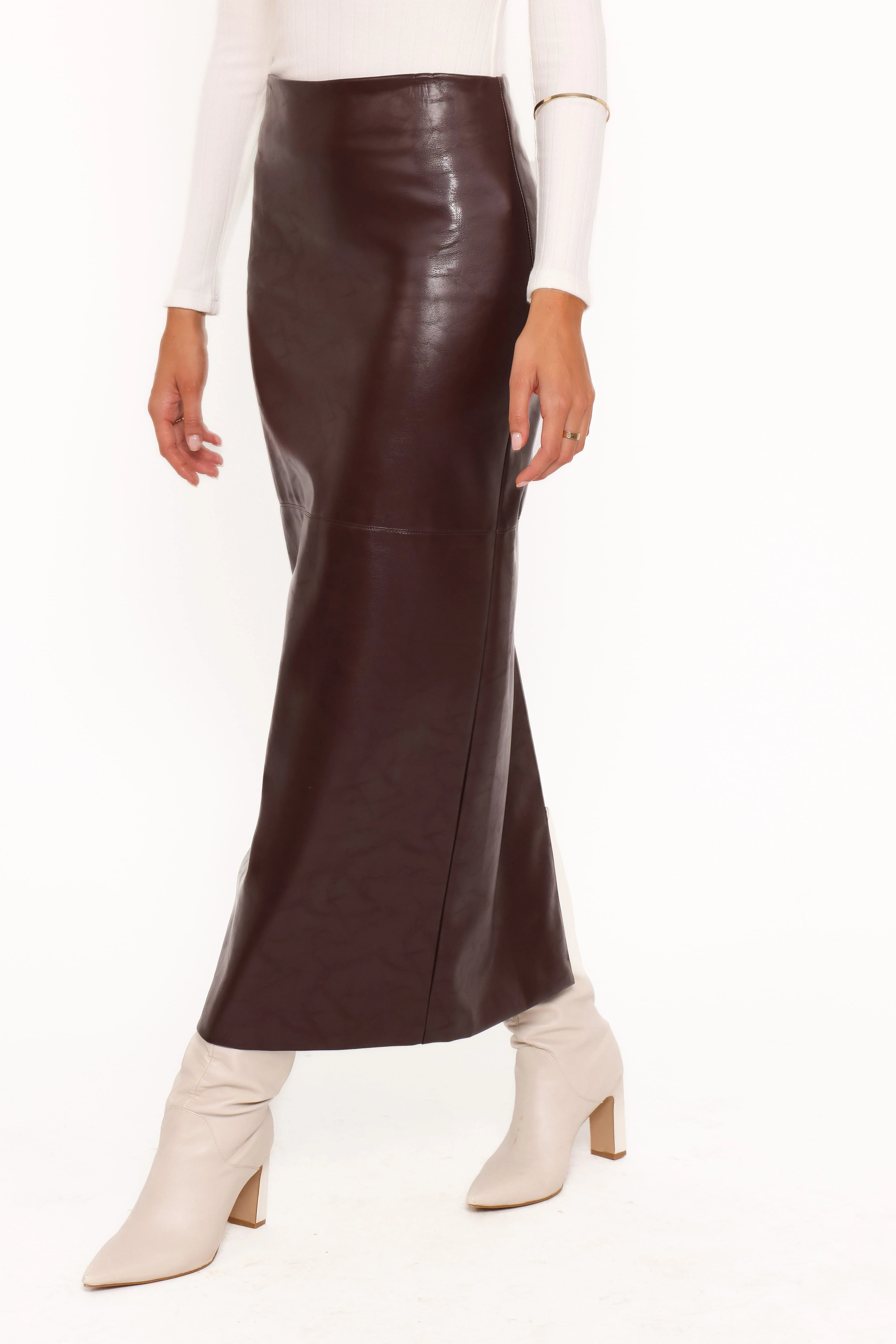 Koda Faux Leather Column Skirt - Burgundy - Image 6