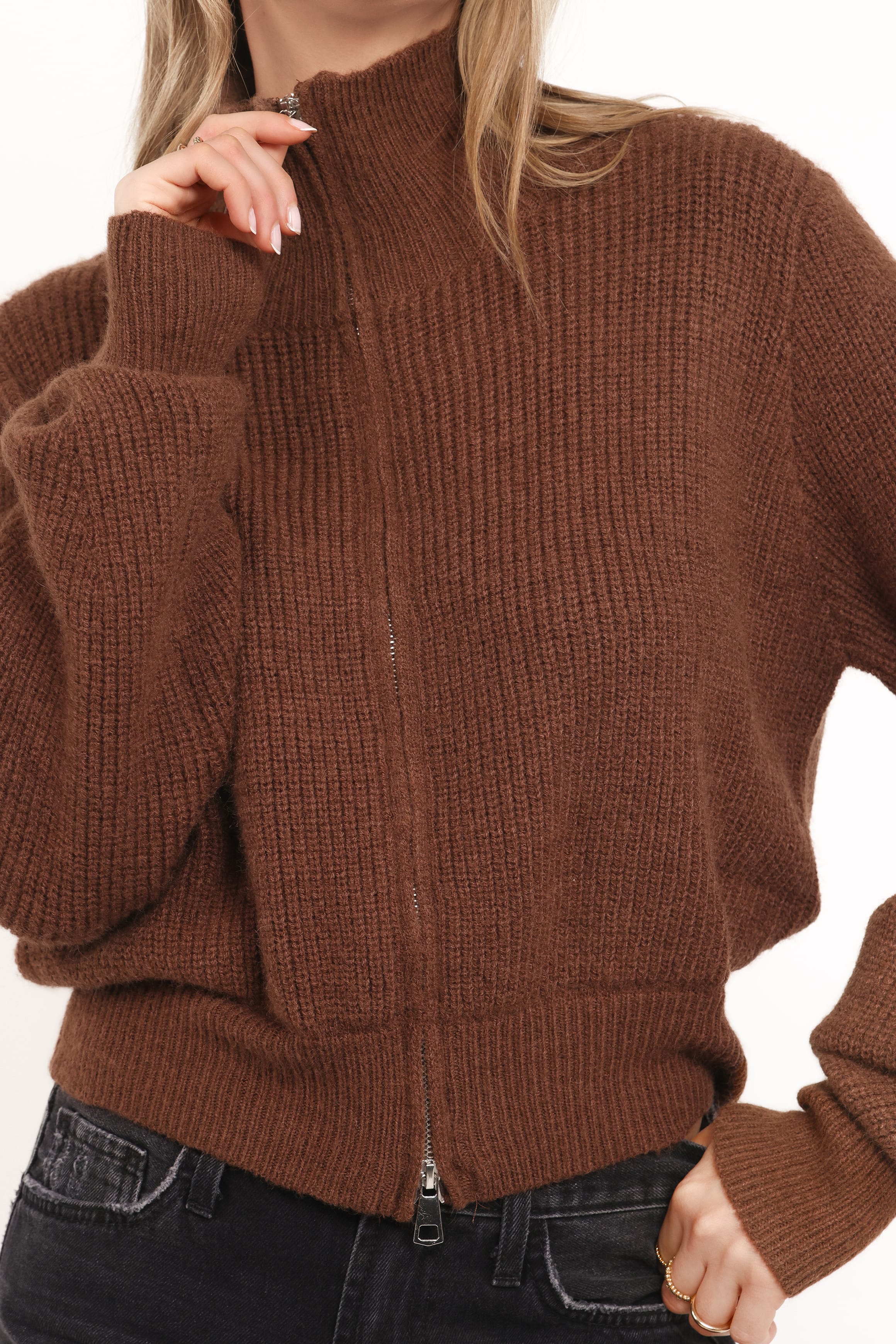 Kourtney Zip Cardigan - Brown - Image 4