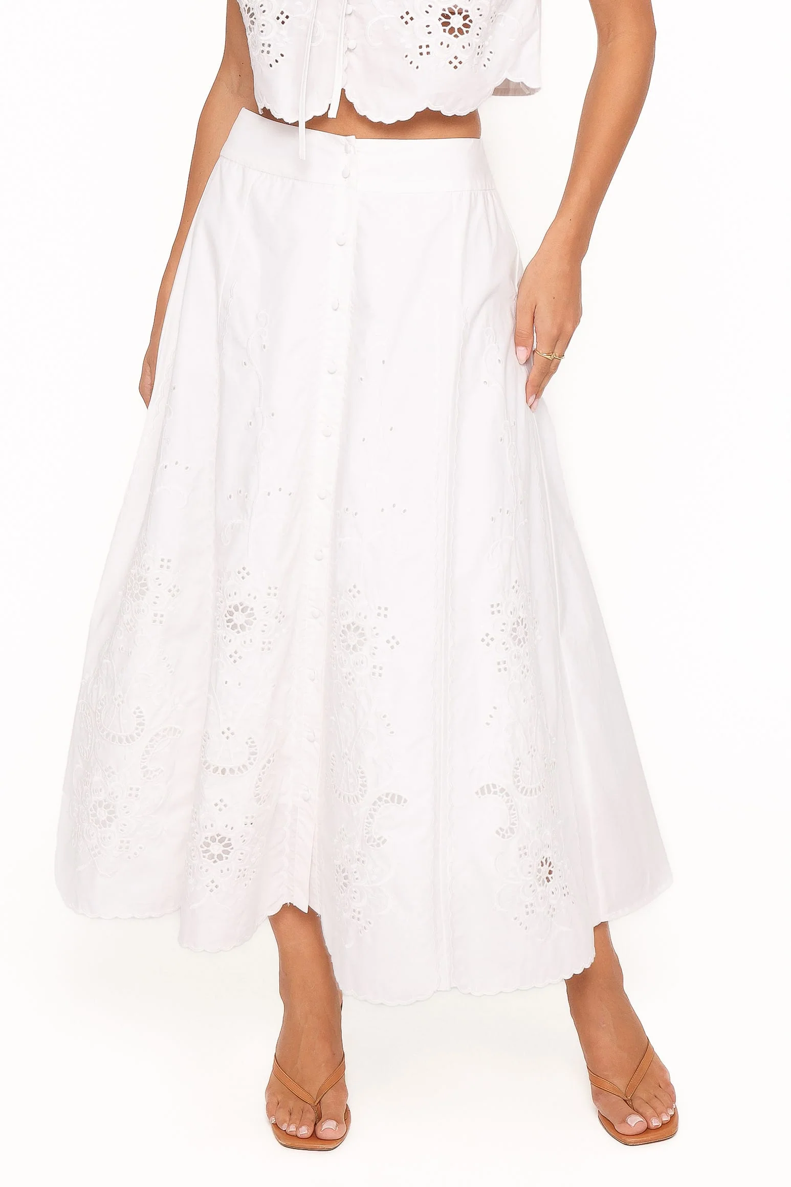 Kye Midi Skirt - White Broderie - Image 2