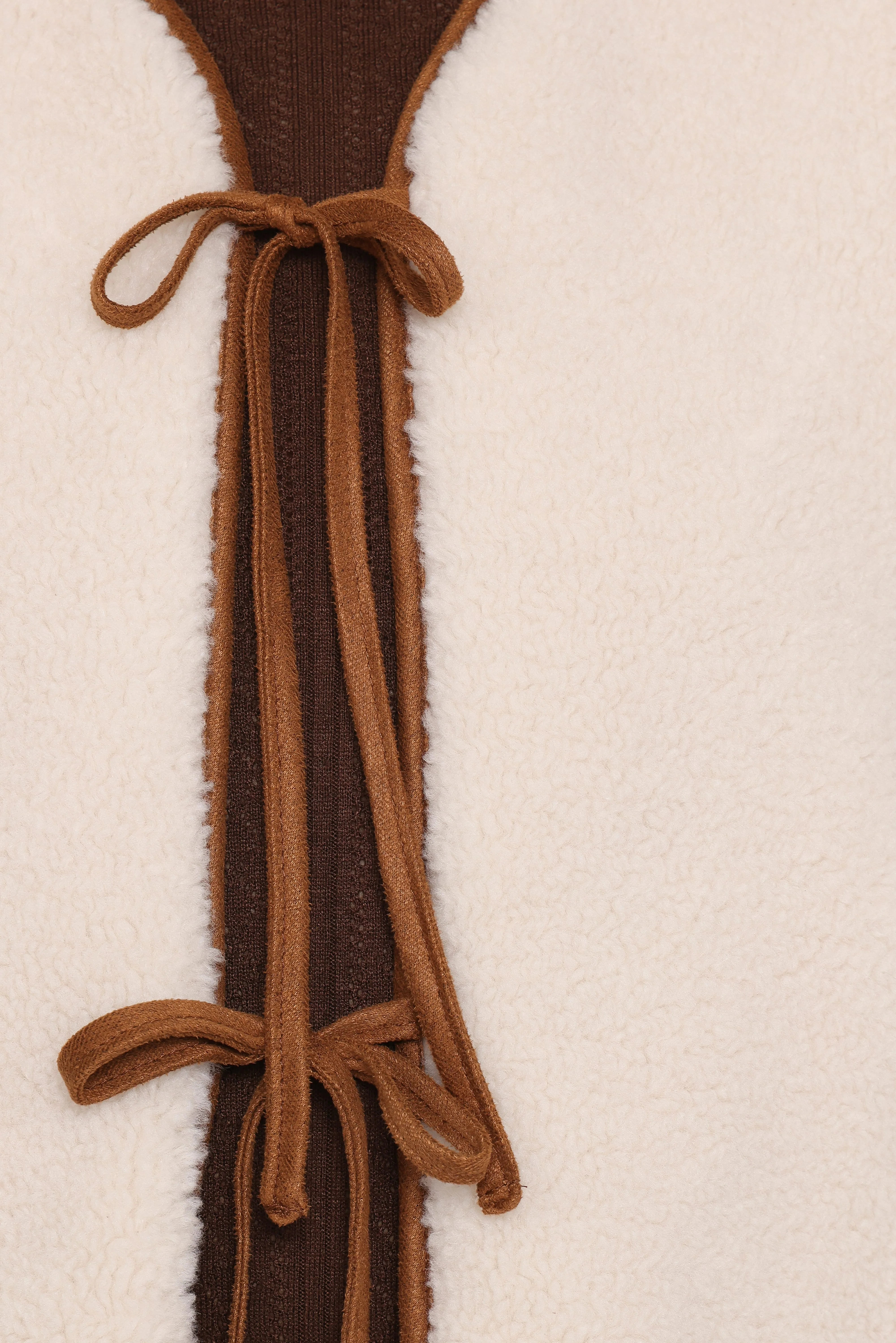 Laila Tie Front Vest - Cream Shearling - Image 8