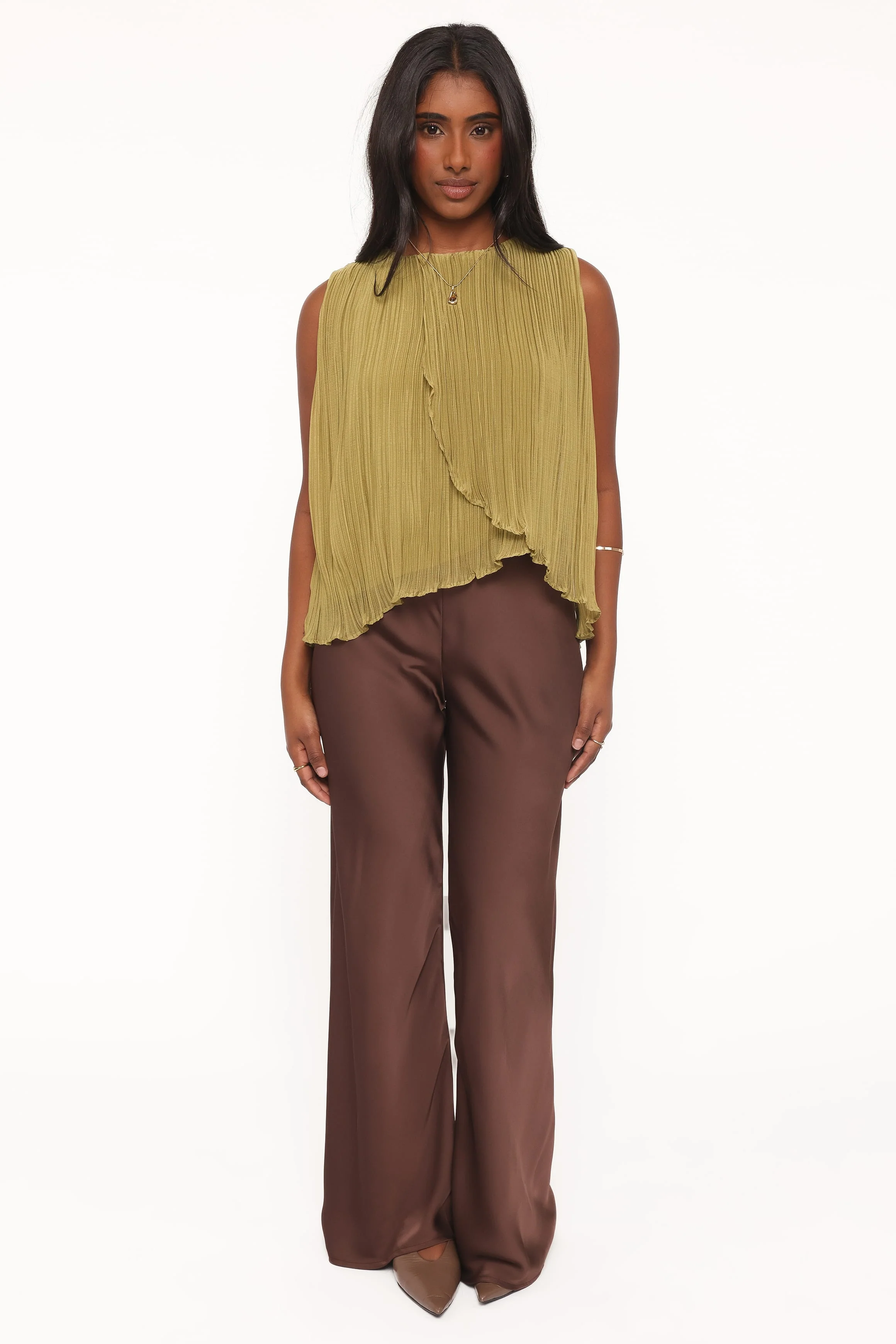 Lainey Satin Pants - Chocolate Brown - Image 2
