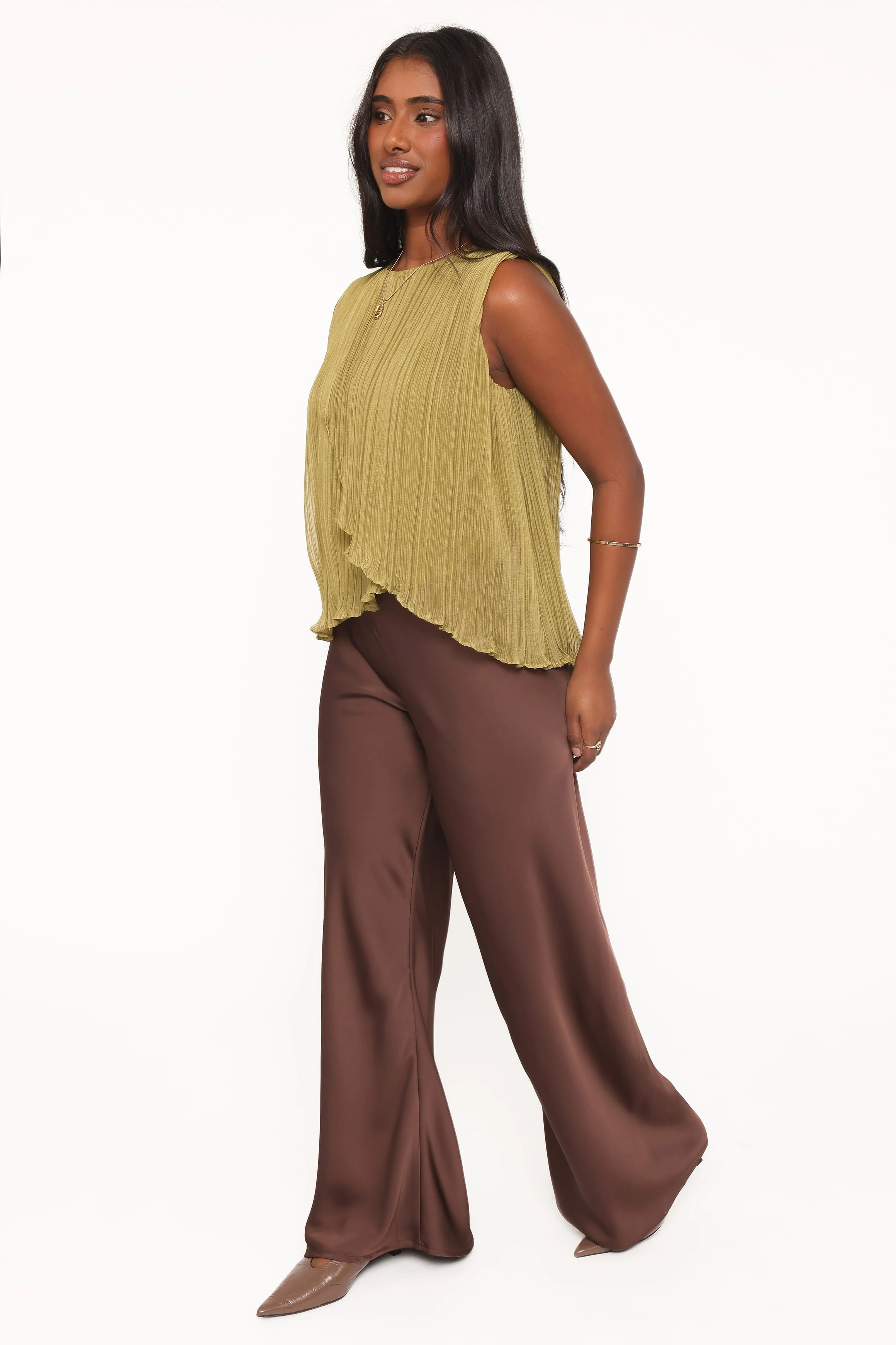 Lainey Satin Pants - Chocolate Brown - Image 4