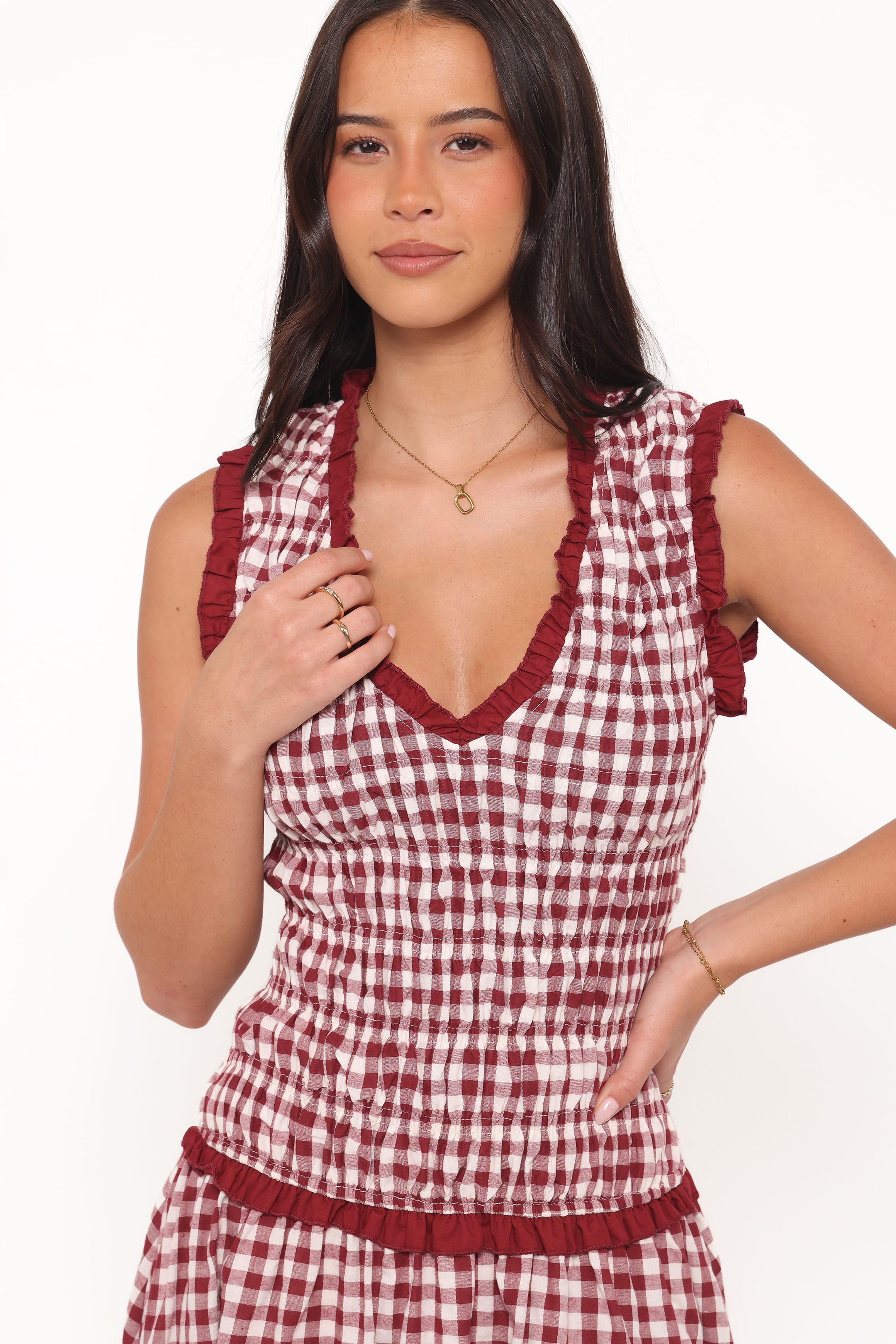 Leabrook Maxi Dress - Burgundy Gingham - Image 3