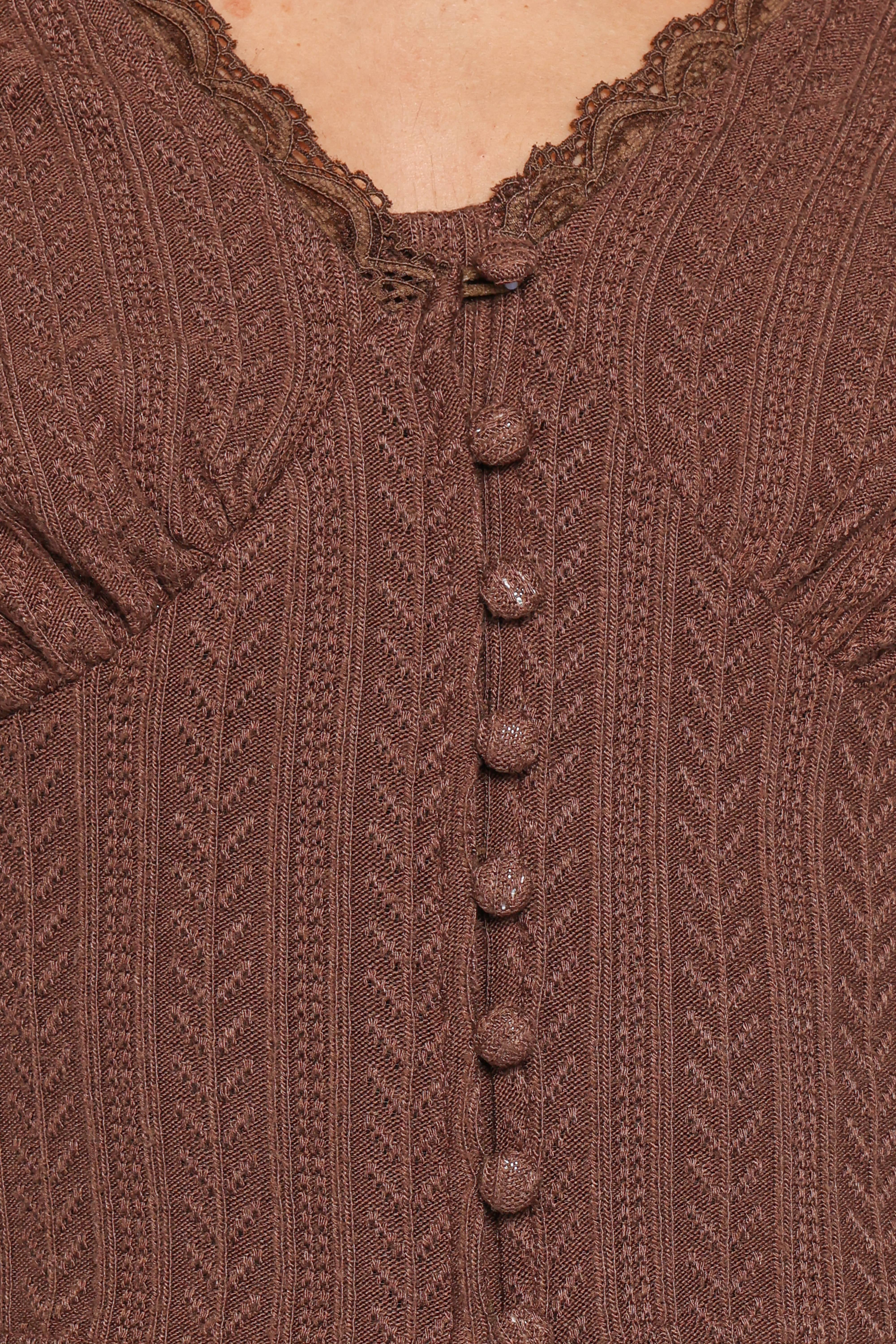 Leslie Long Sleeve Textured Button Front Top - Chocolate - Image 6