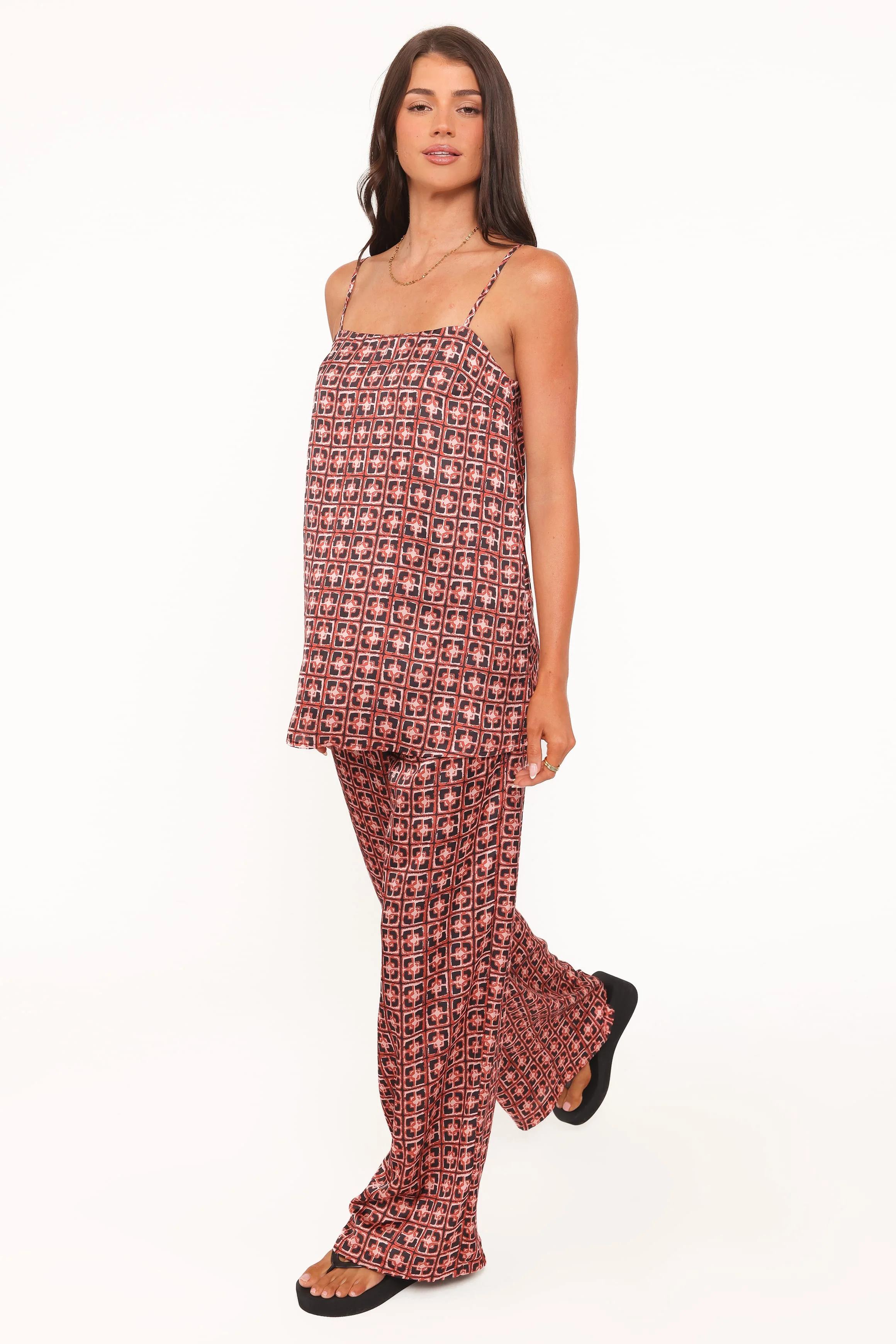 Lexi Elastic Waist Pant - Red Geometric - Image 4