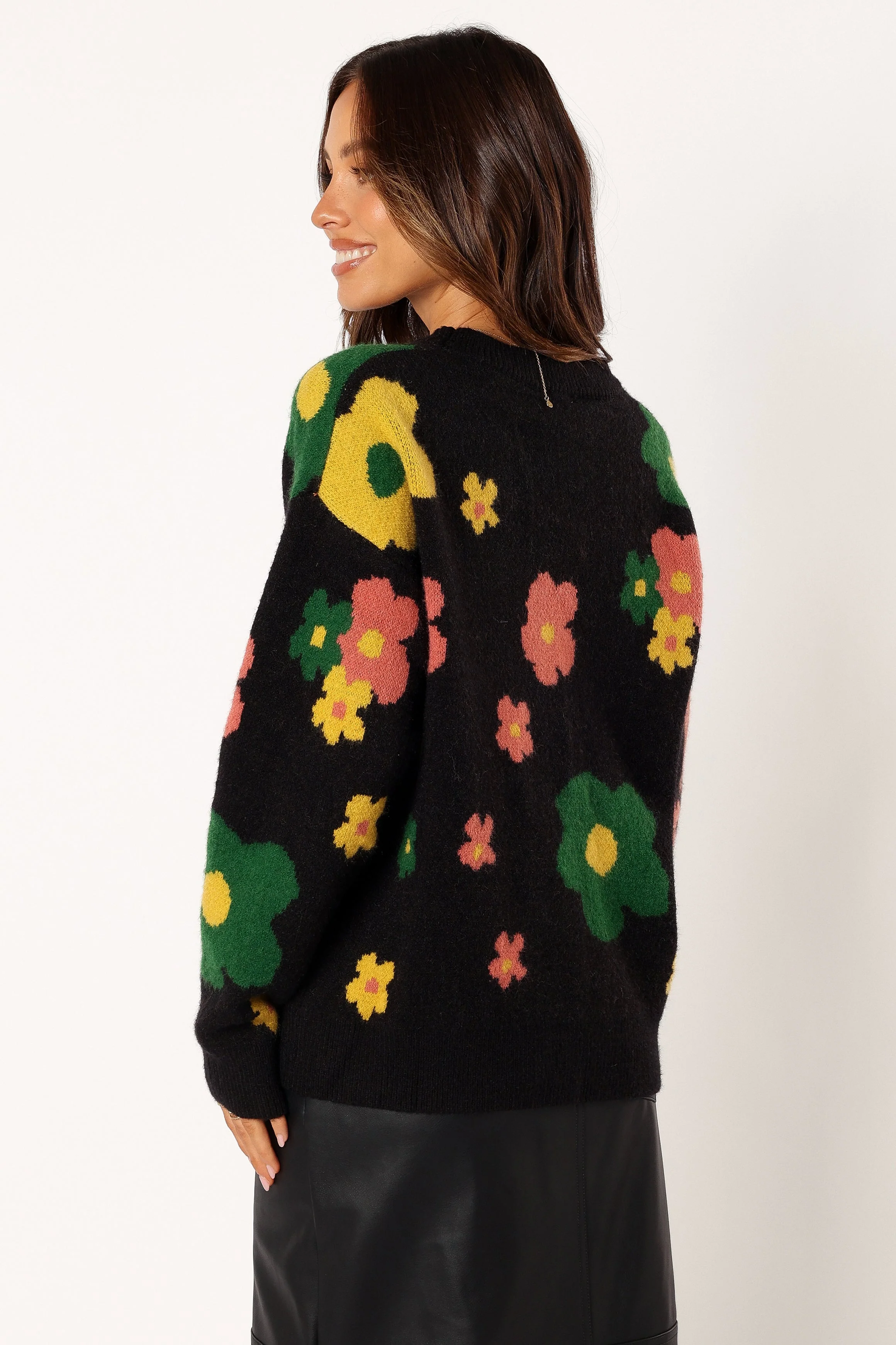 Lexie Multi Color Flower Knit Sweater - Black Multi - Image 3
