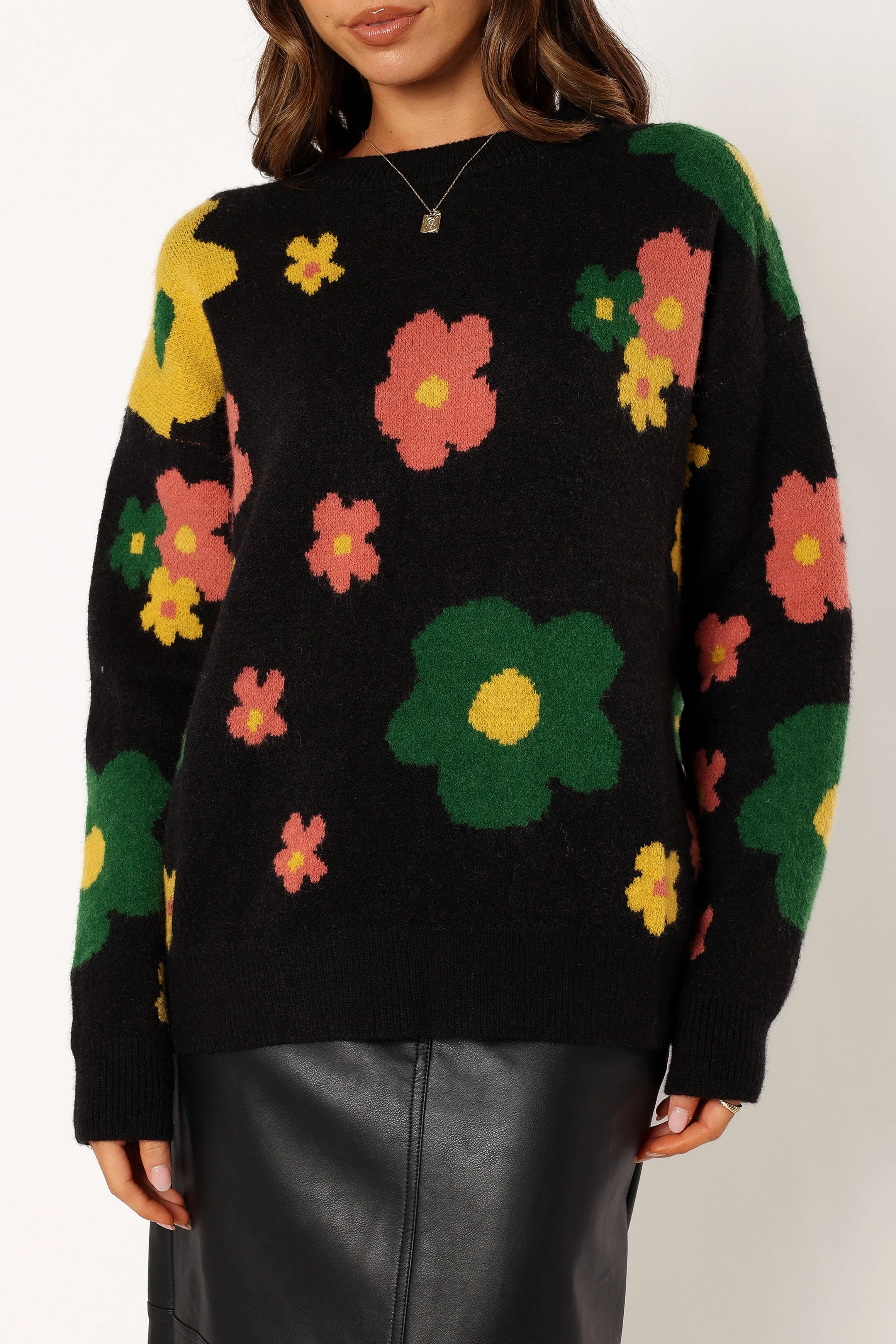 Lexie Multi Color Flower Knit Sweater - Black Multi - Image 8