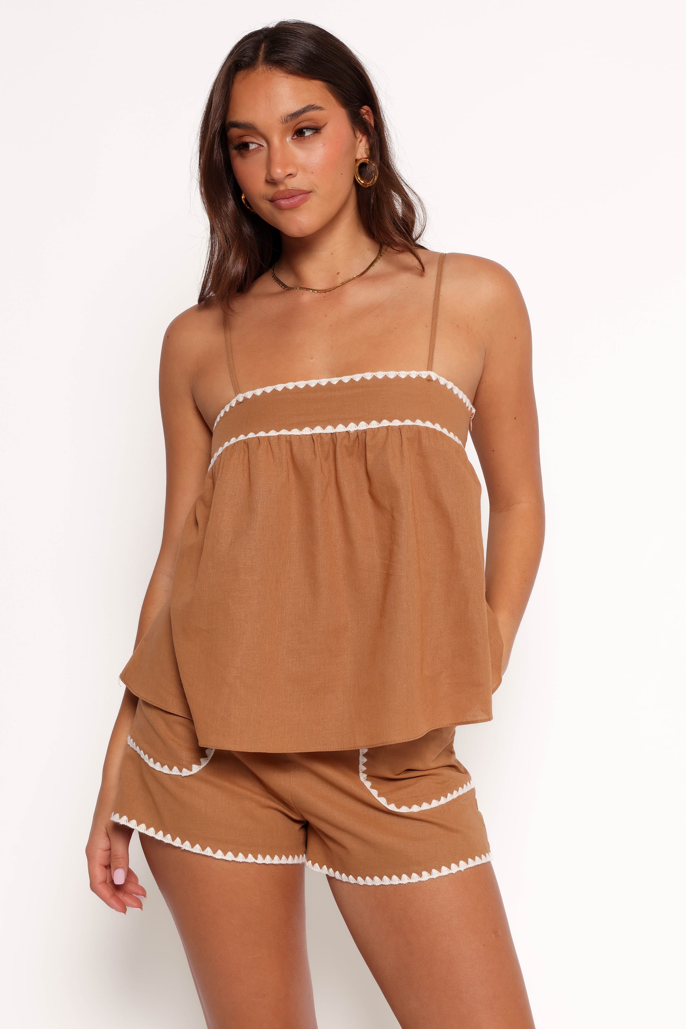 Lila Short Set - Tan White - Image 3
