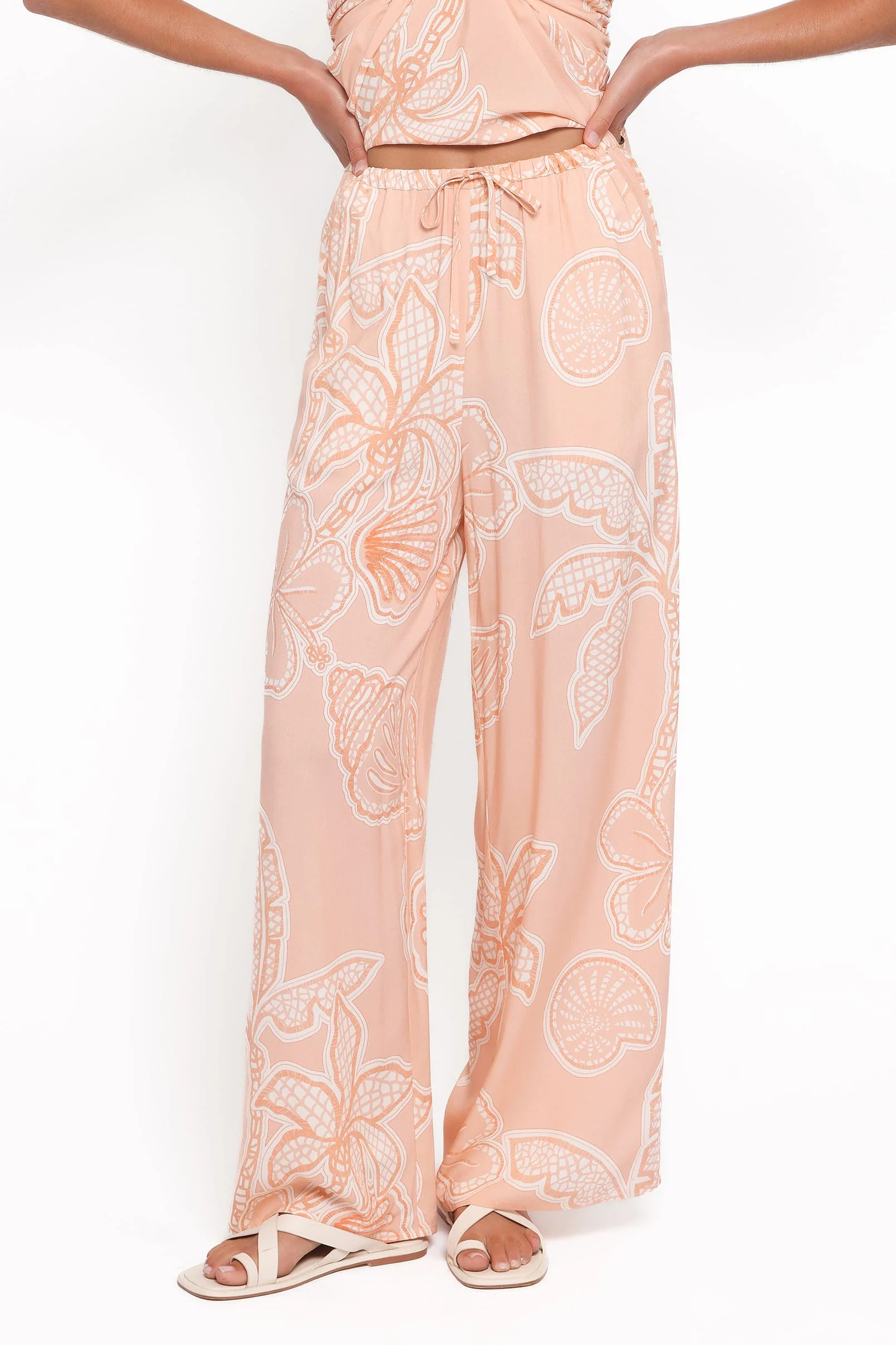 Lira Tie Waist Pant - Peach Floral - Image 2
