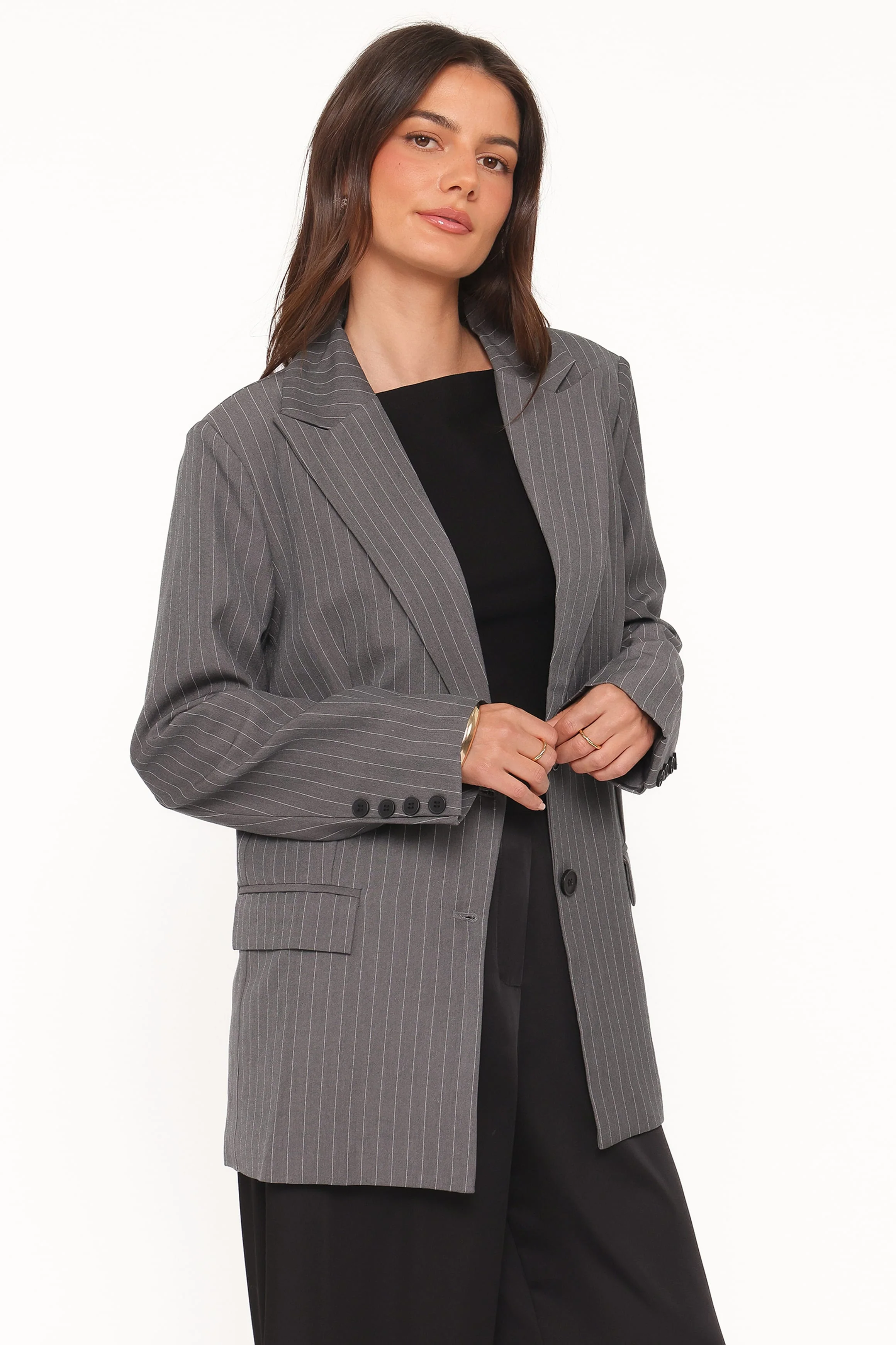 Livia Striped Blazer - Charcoal - Image 3