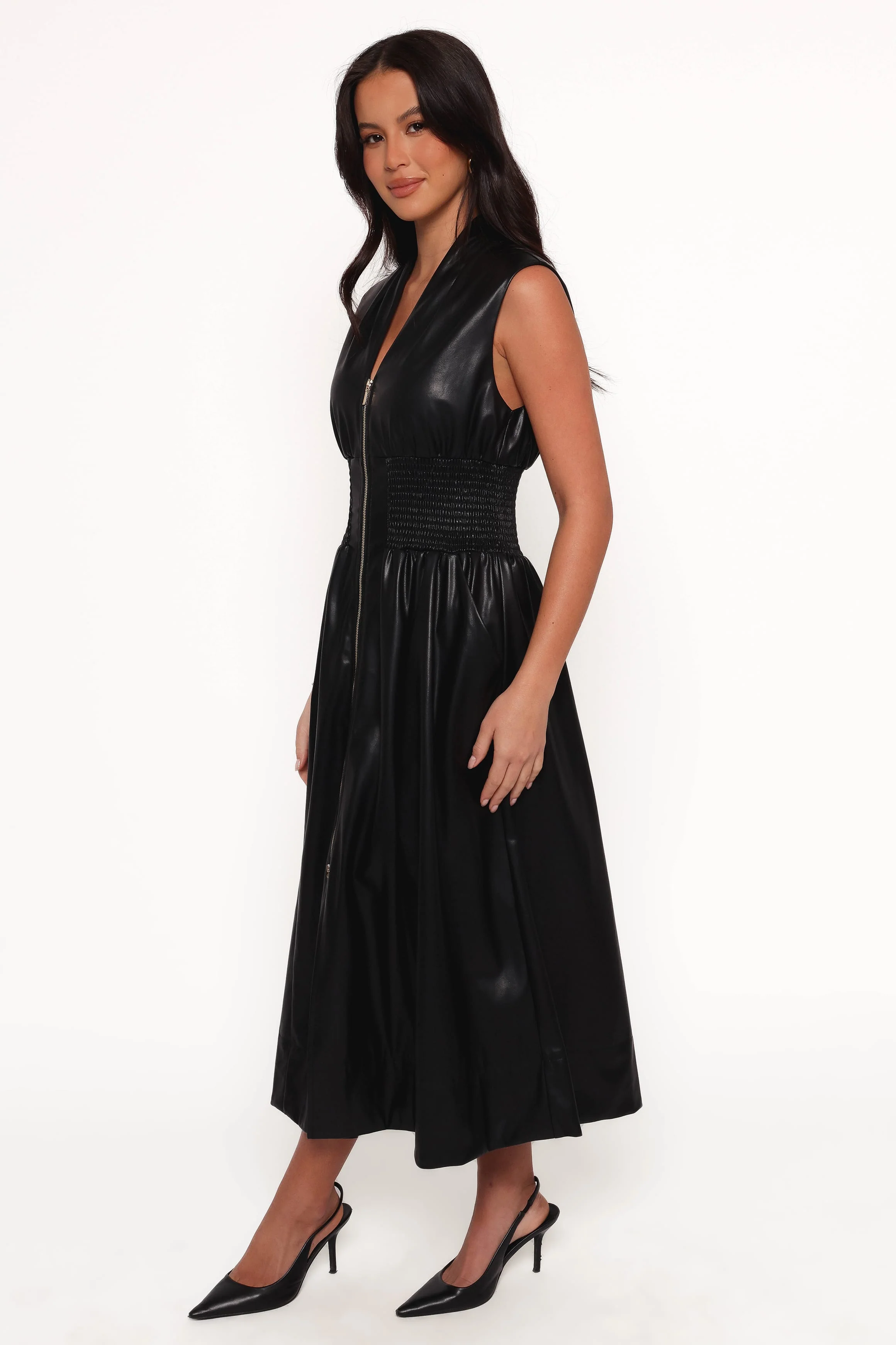 Lizzi Faux Leather Midi Dress - Black - Image 4