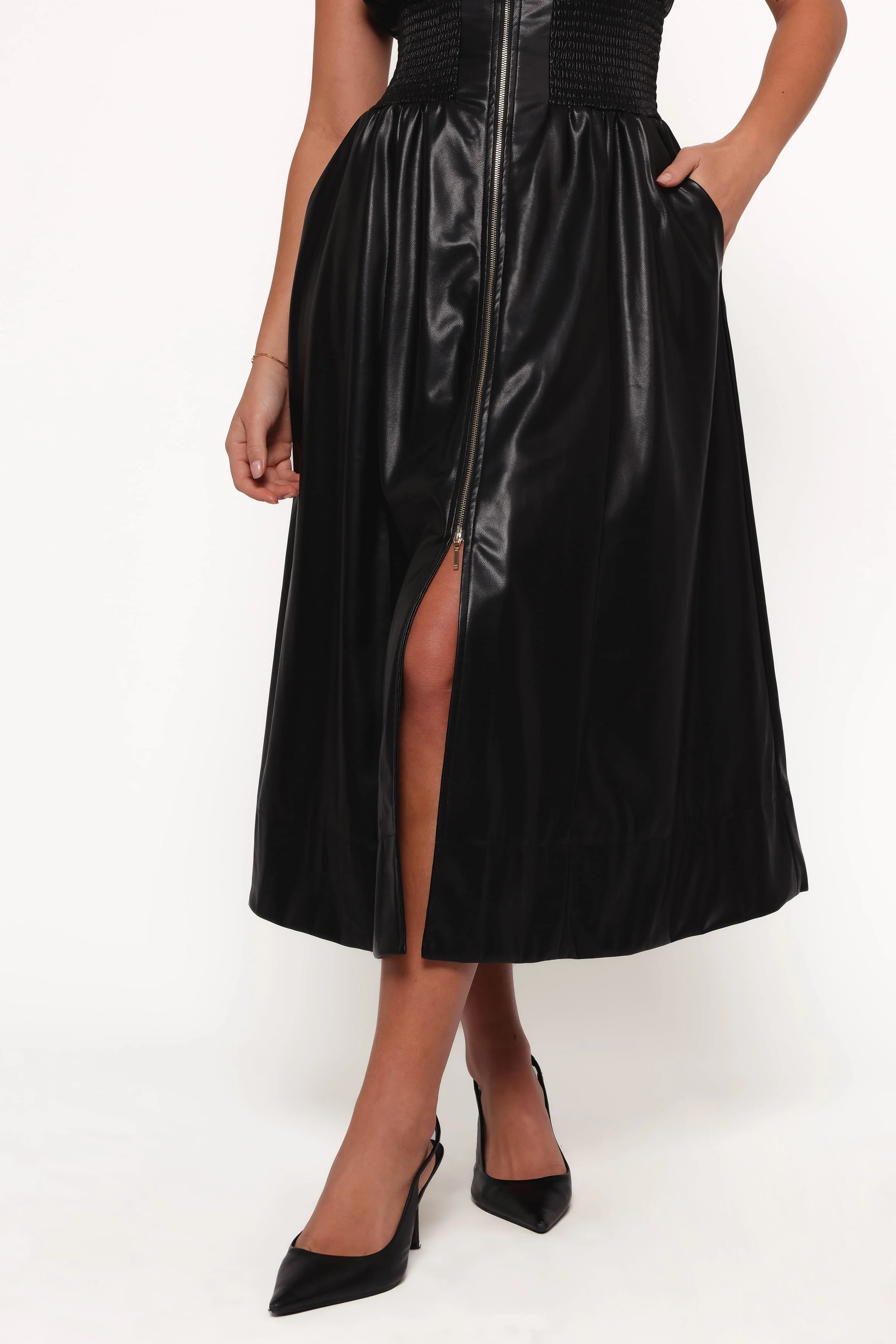 Lizzi Faux Leather Midi Dress - Black - Image 7