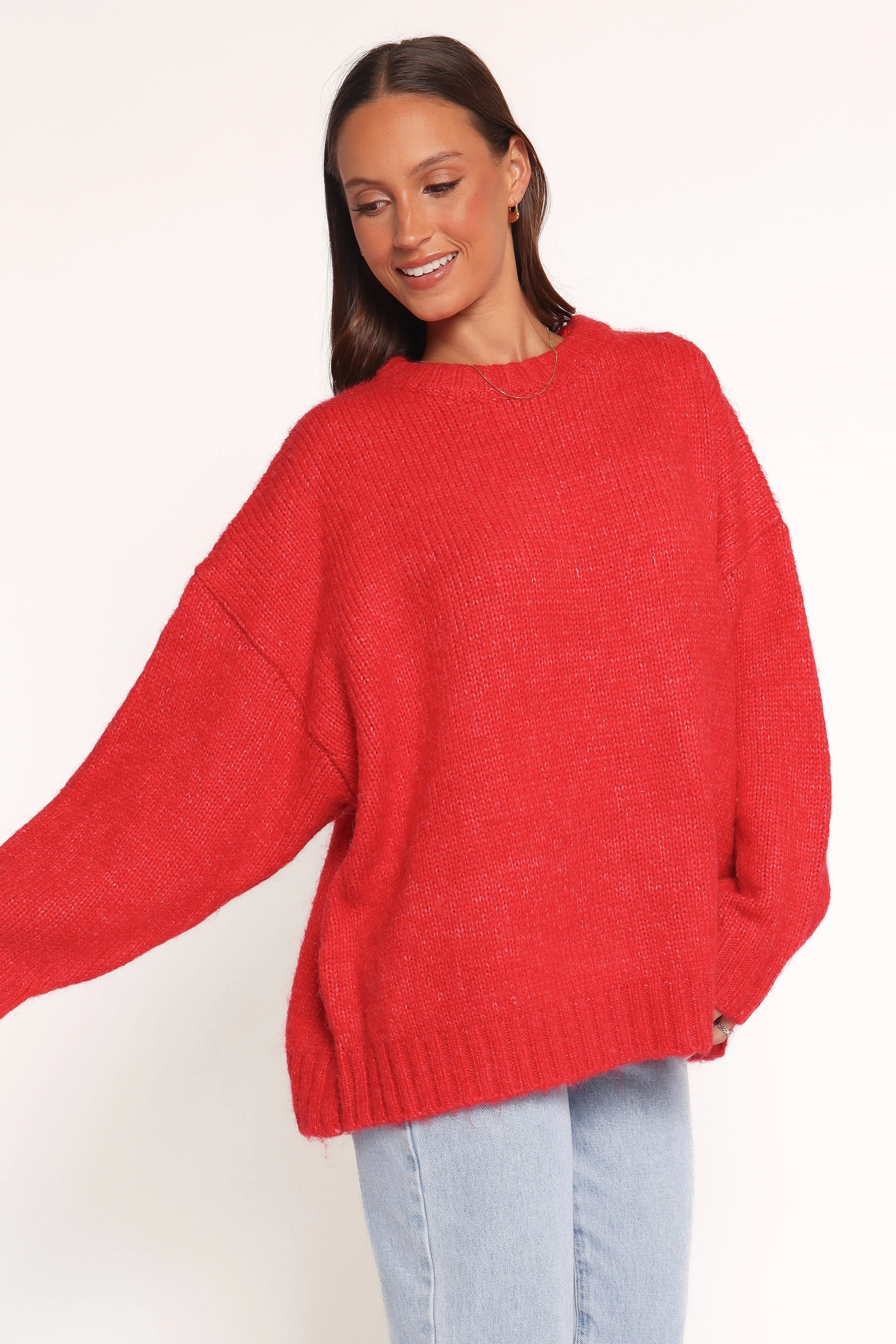Lloyd Oversized Crew Knit Sweater - Red - Image 3