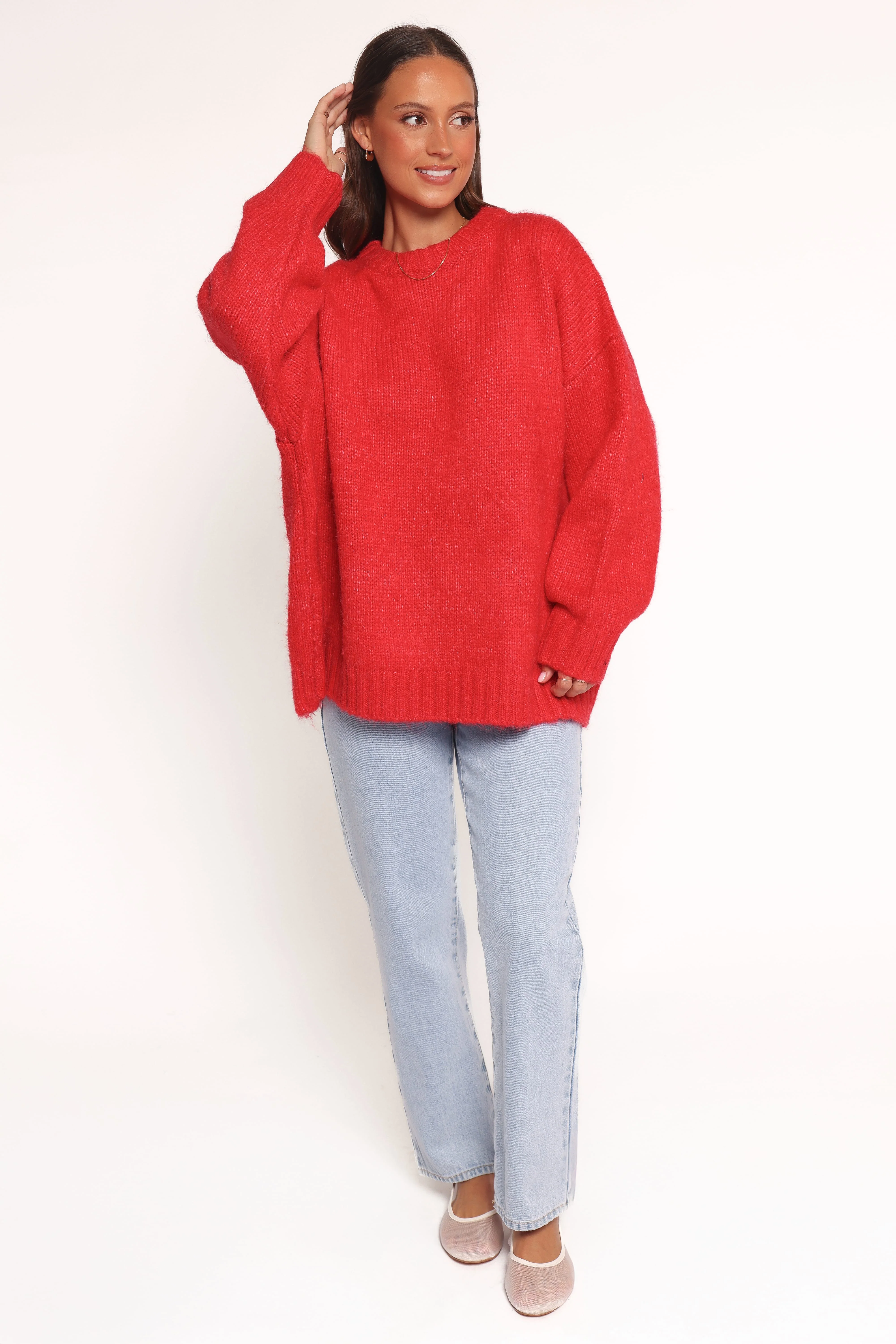 Lloyd Oversized Crew Knit Sweater - Red - Image 4