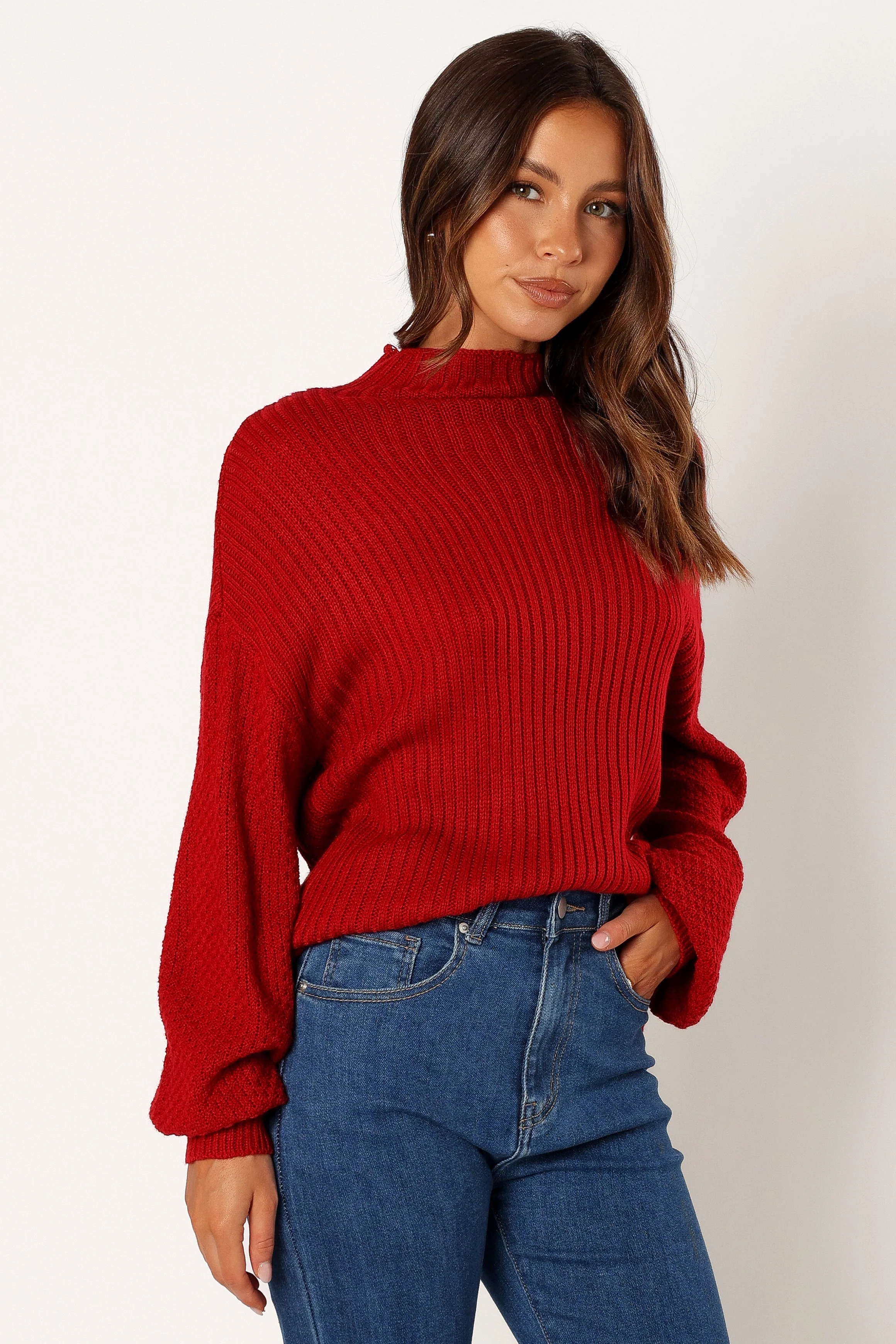 Lorelei Textured Sleeve Knit Sweater - Red - Image 5