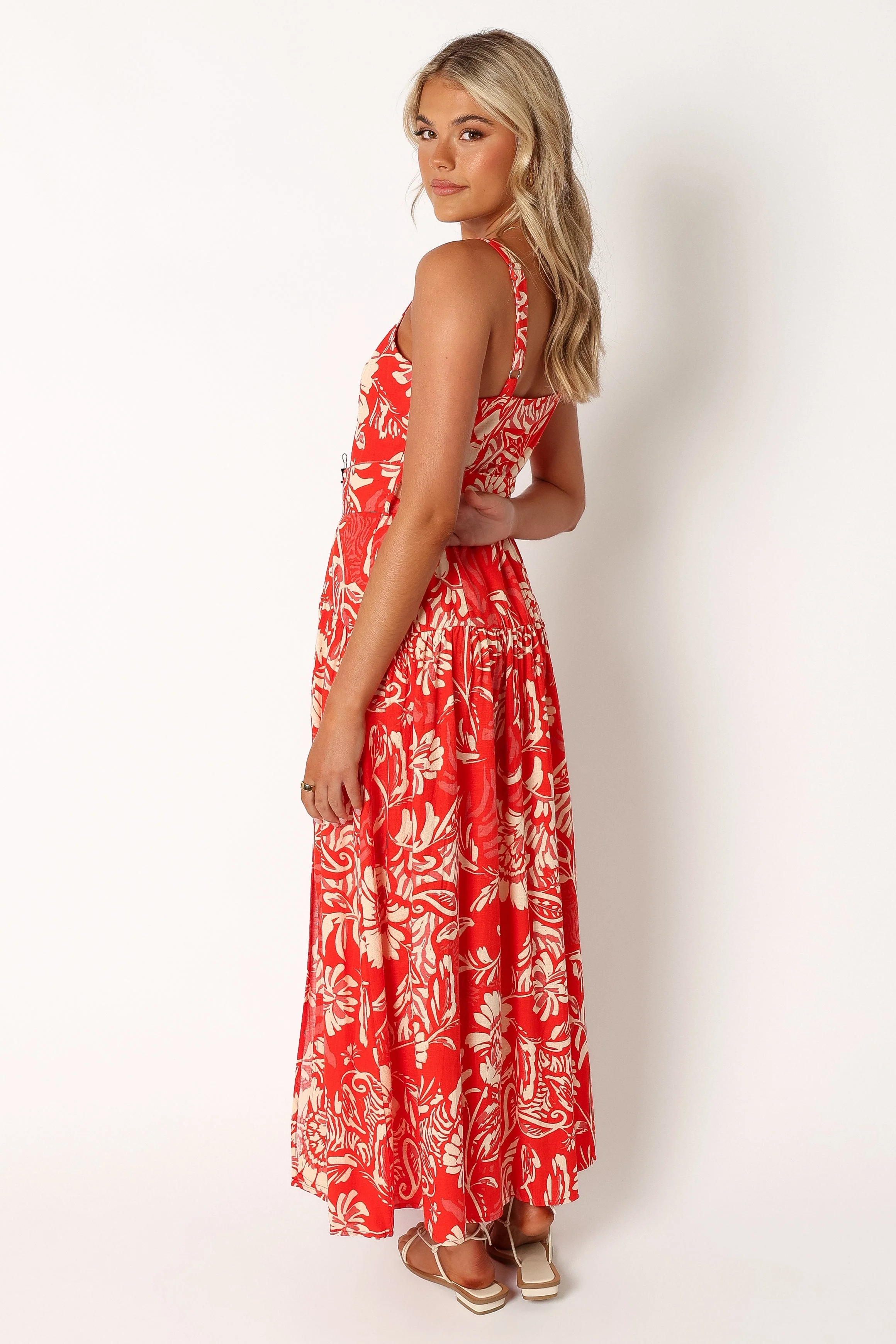 Loretta Belted Midi Dress - Red Floral - Image 5