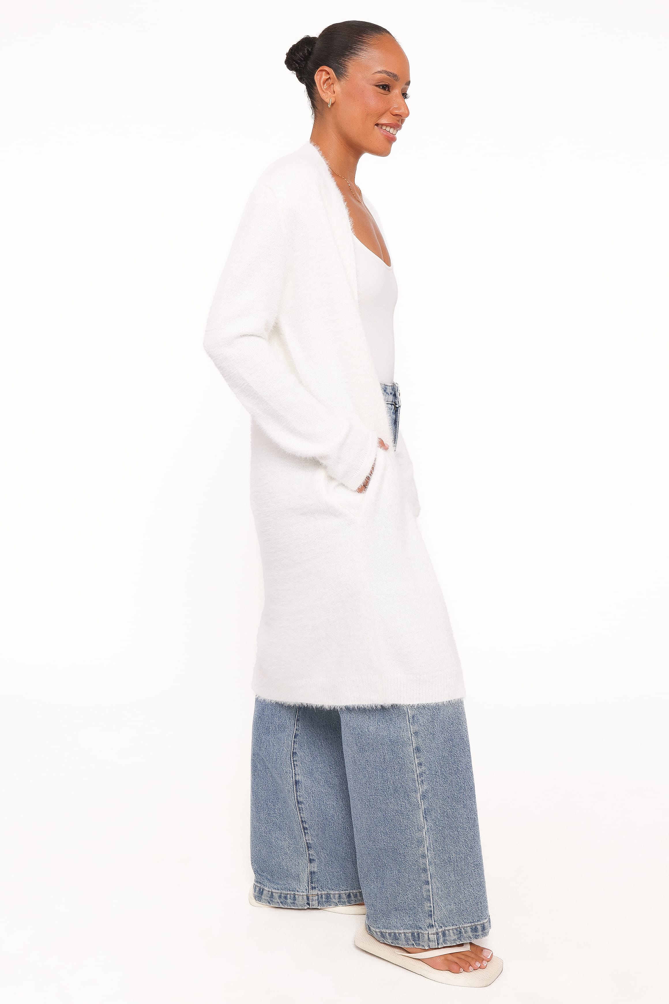 Louella Fluffy Open Cardigan - White - Image 3