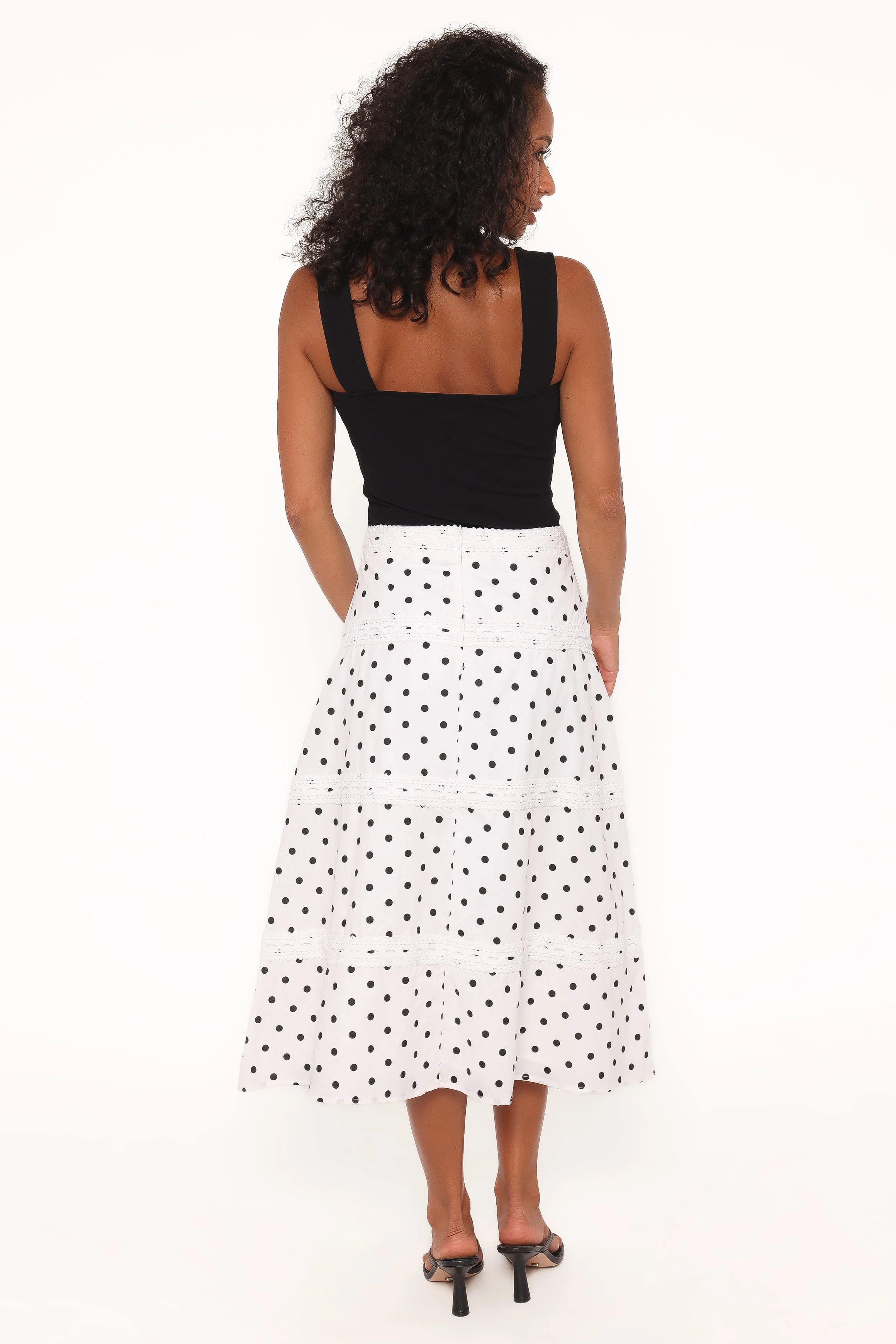 Lucia Tiered Midi Skirt - White Polka Dot - Image 4