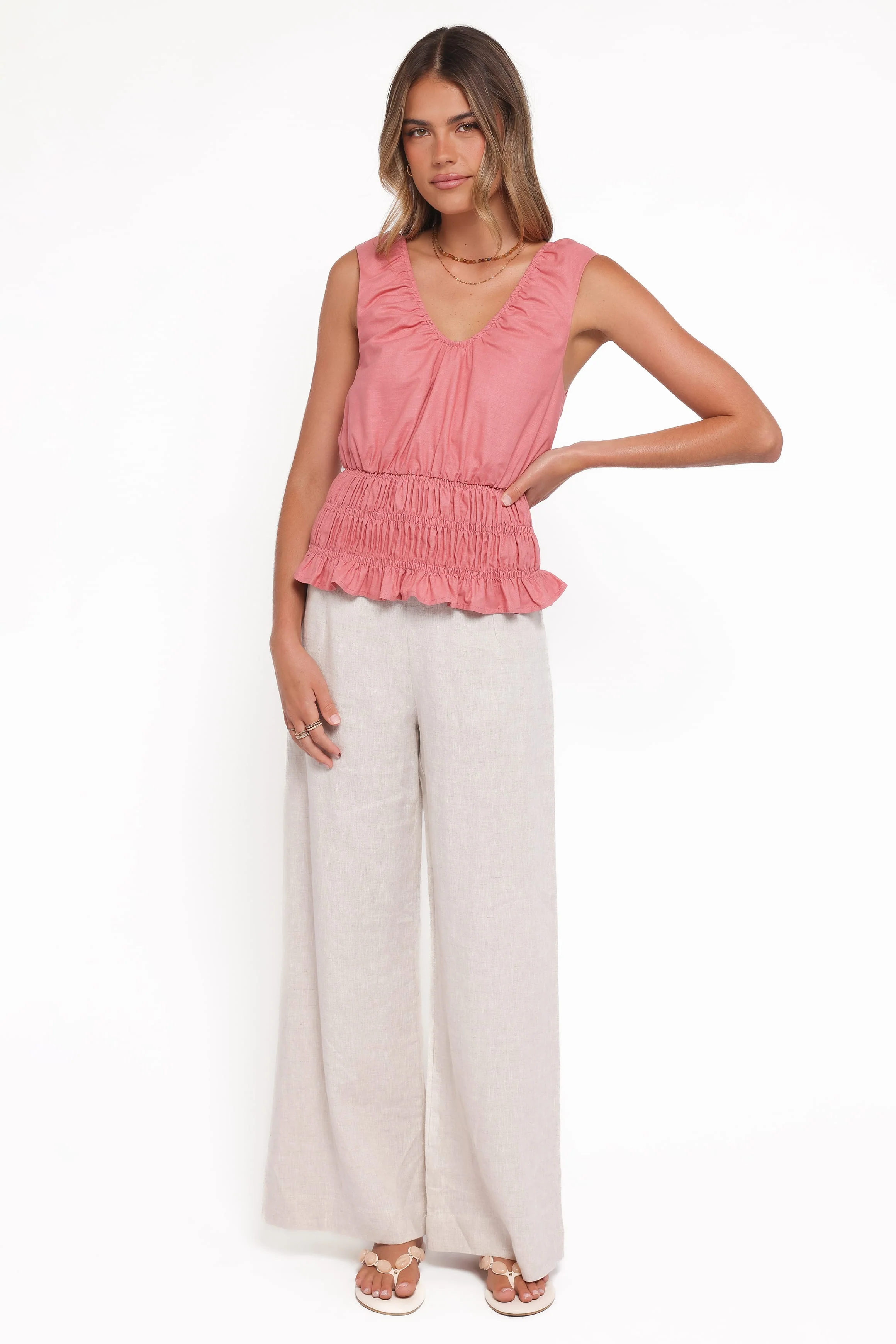 Lucilla Shirred Waist Top - Petal Pink - Image 6