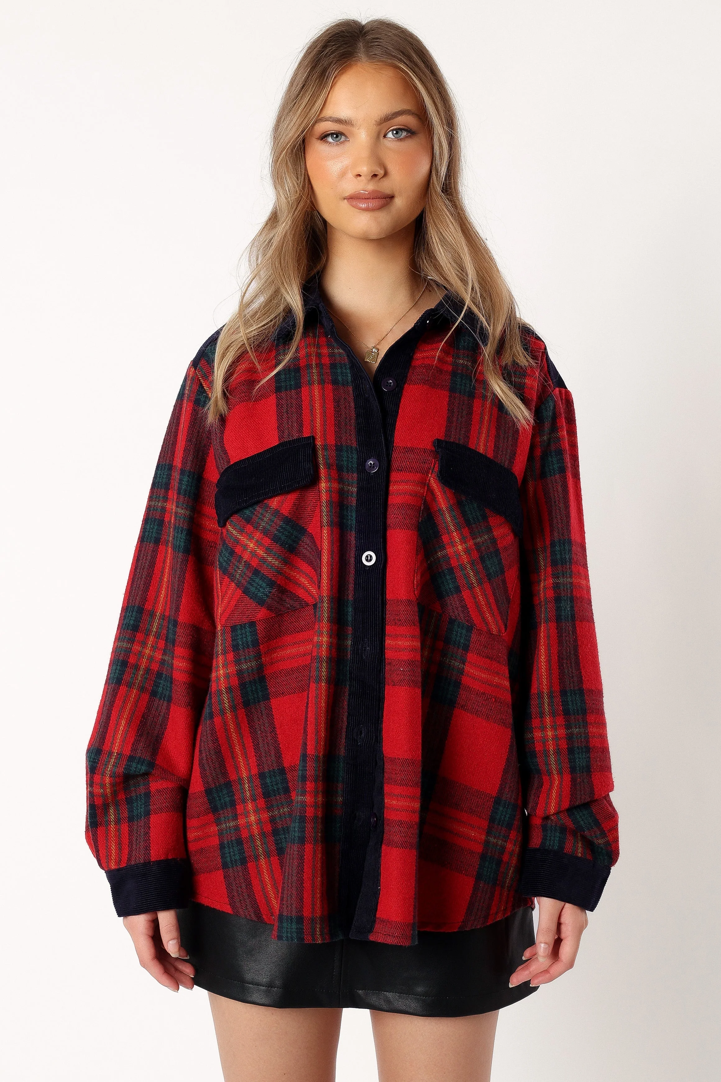 Lucille Plaid Shacket - Red/Navy - Image 7