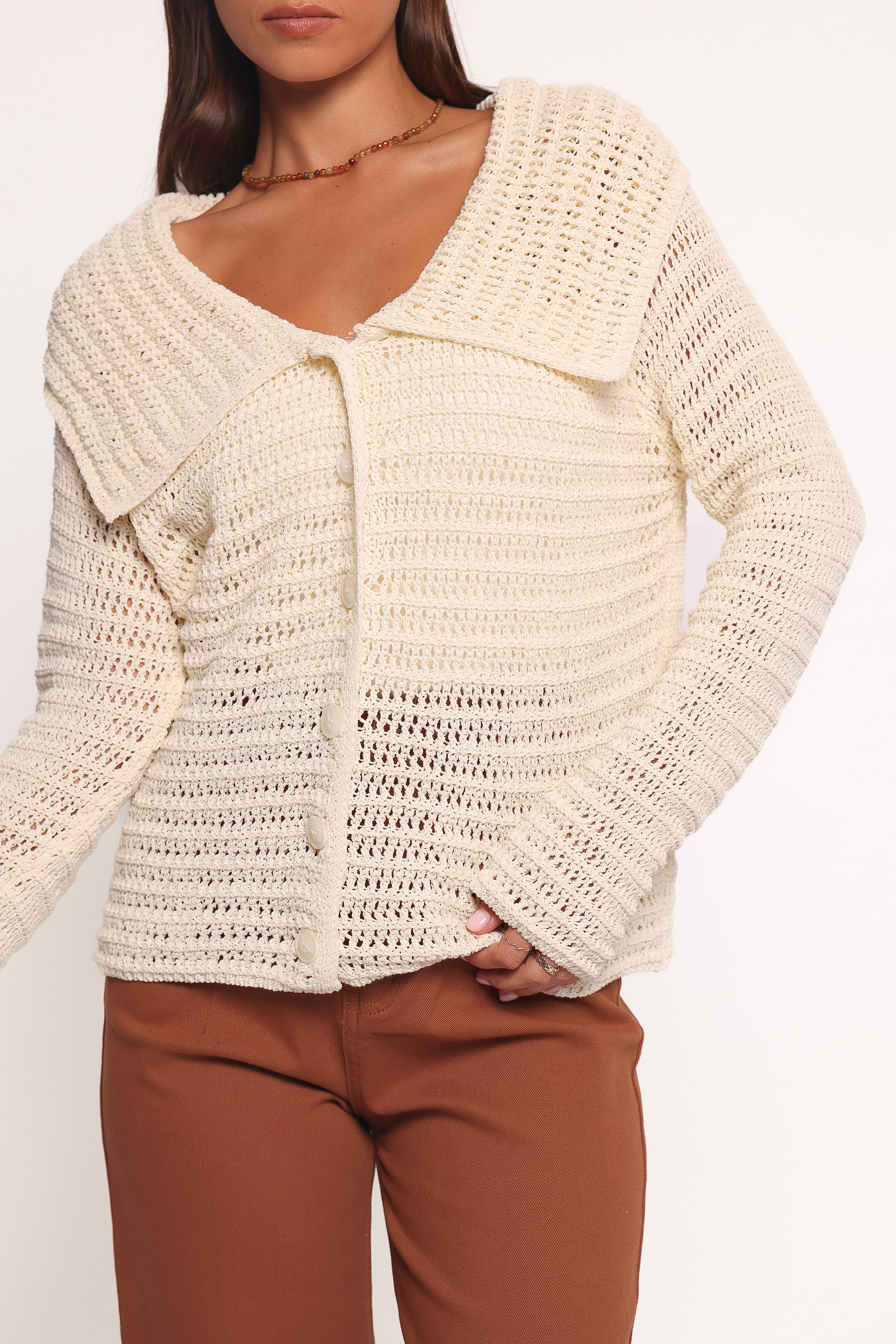 Lyra Large Collar Cardigan - White - Image 2