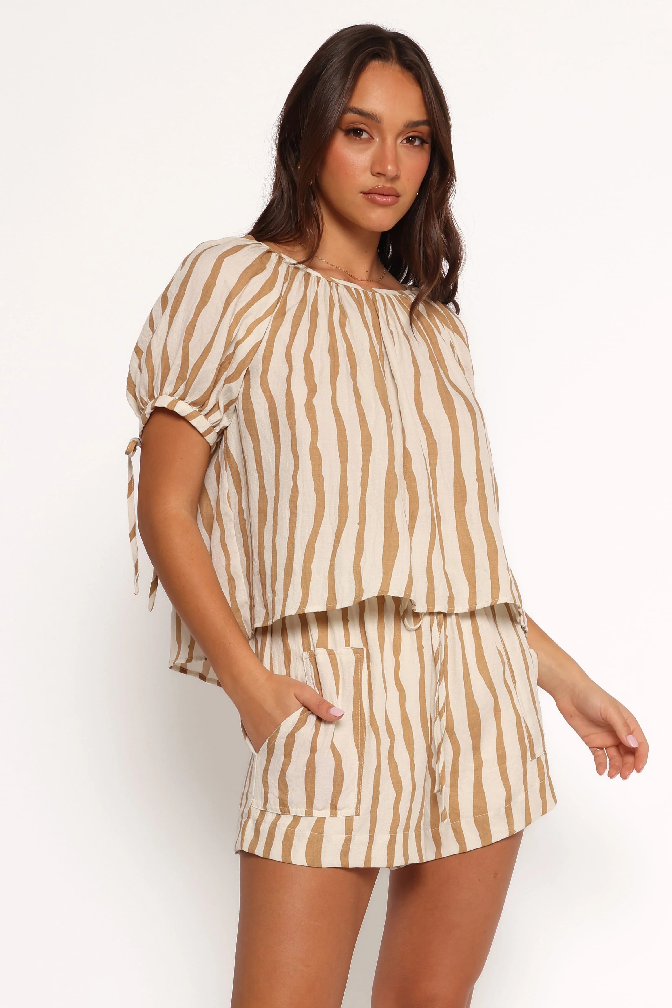 Maggie Two Piece Set - White Tan Stripe - Image 6