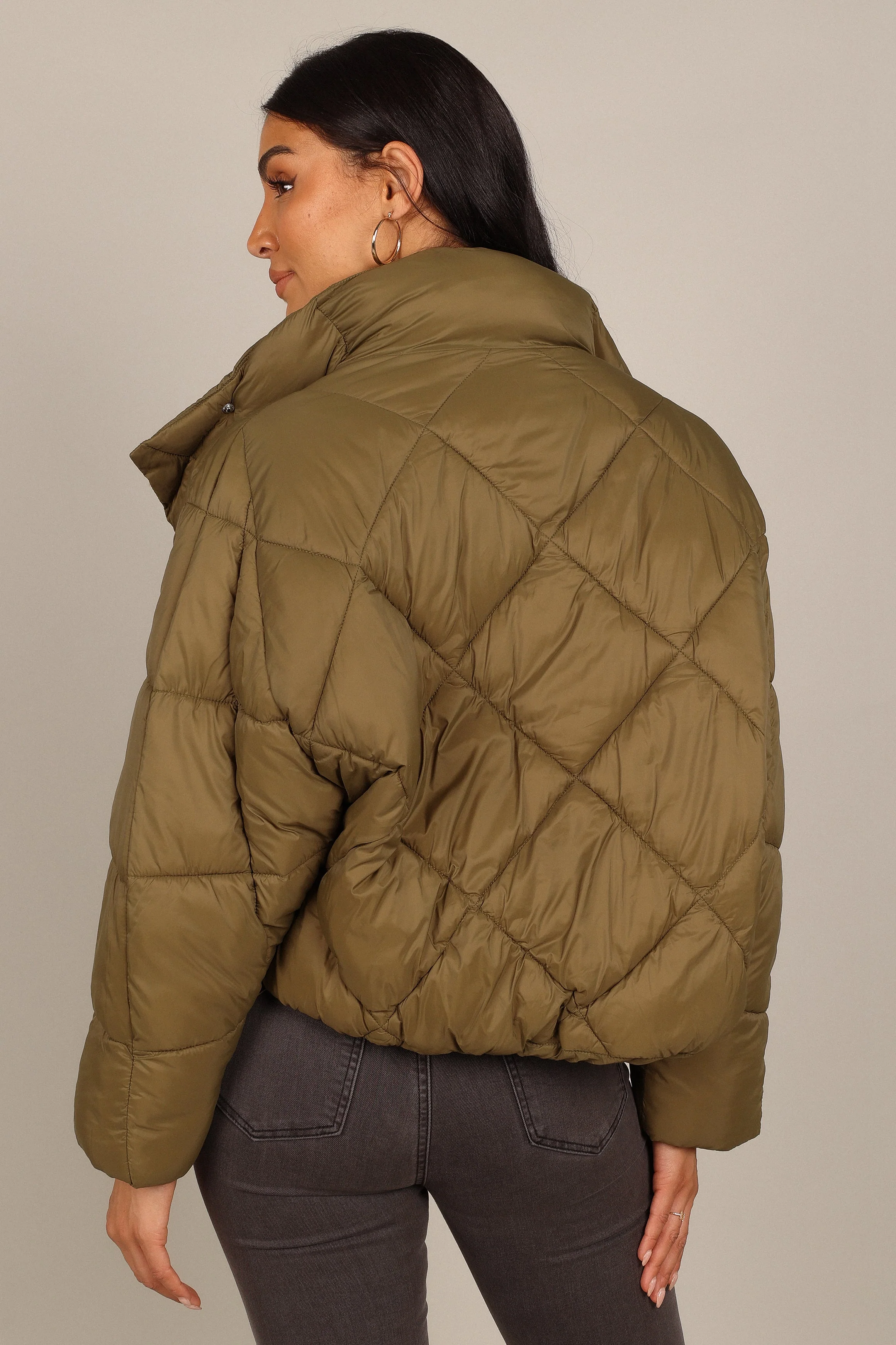 Malin Quilted Puffer Coat - Olive - Image 6