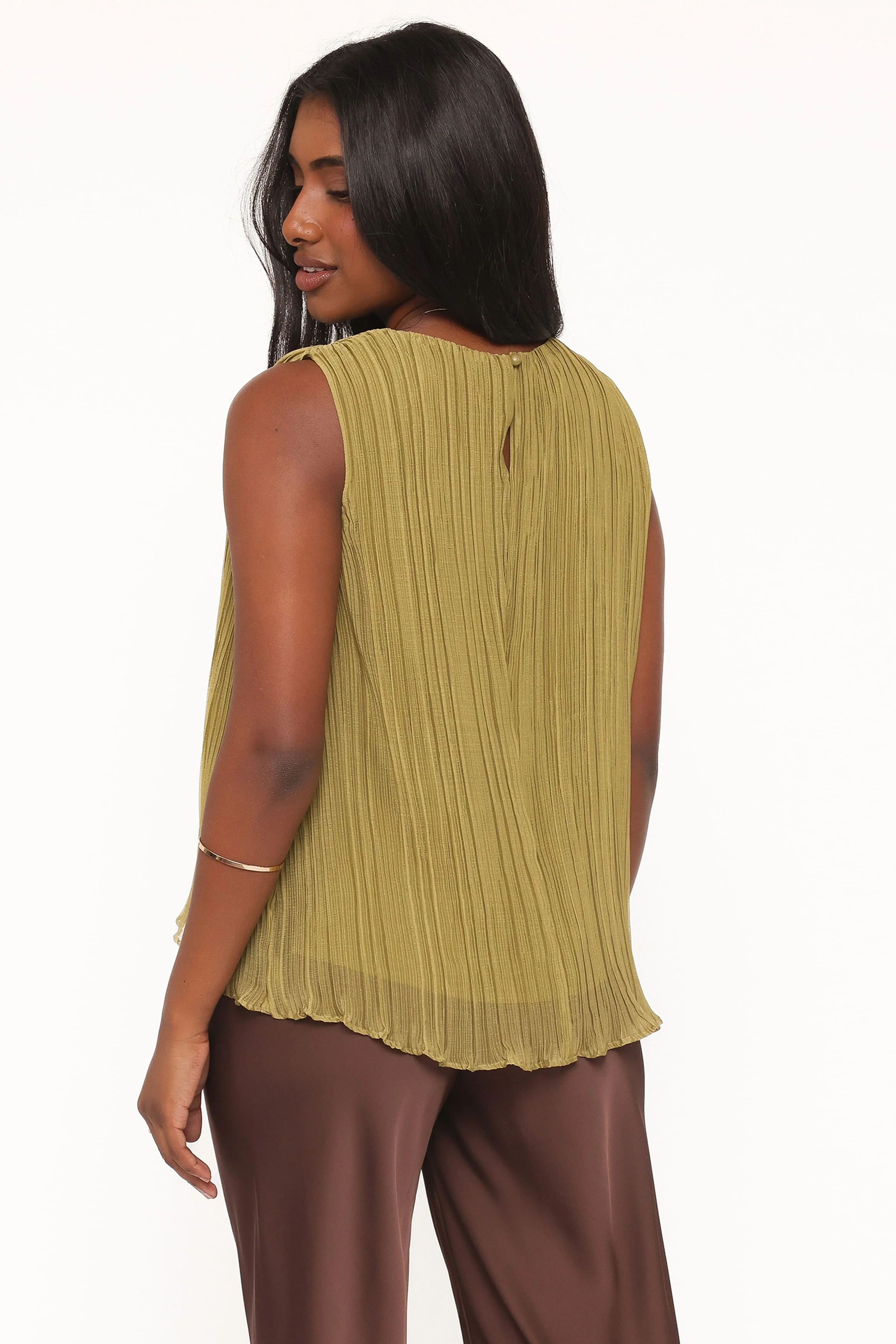 Marcia Plisse Top - Green - Image 5