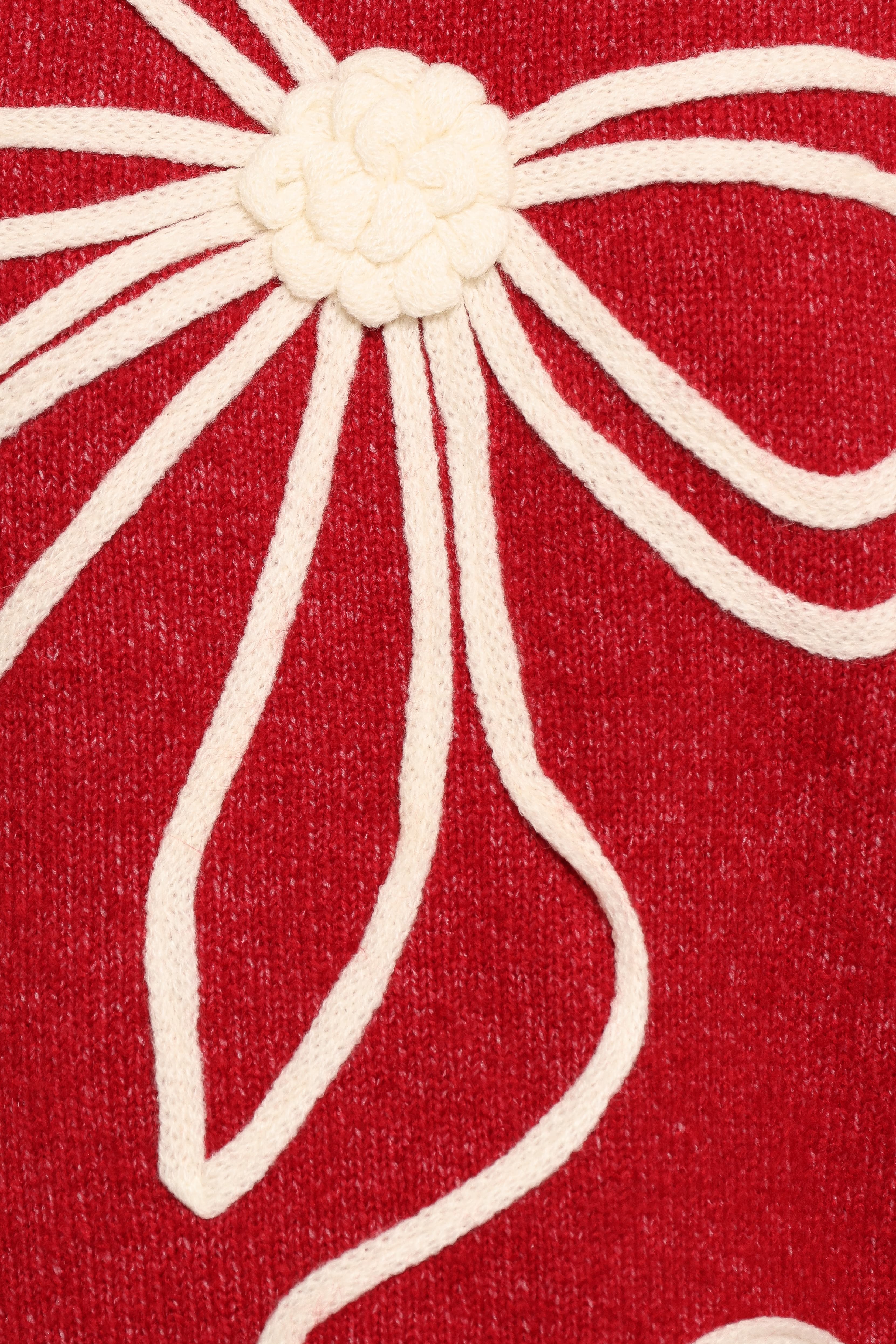 Mardi Large Bow Knit Sweater - Red/Cream - Image 10
